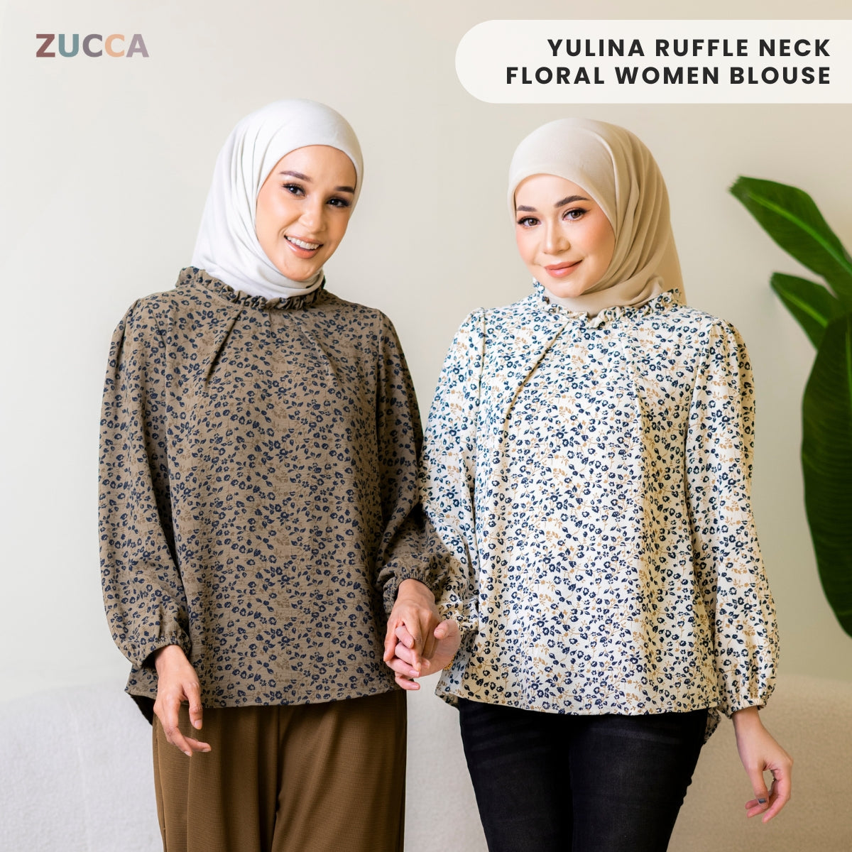 ZUCCA YULINA BLOUS WANITA BERCORAK FLORAL BERSERTA LEHER BERTINGKAT – DM094