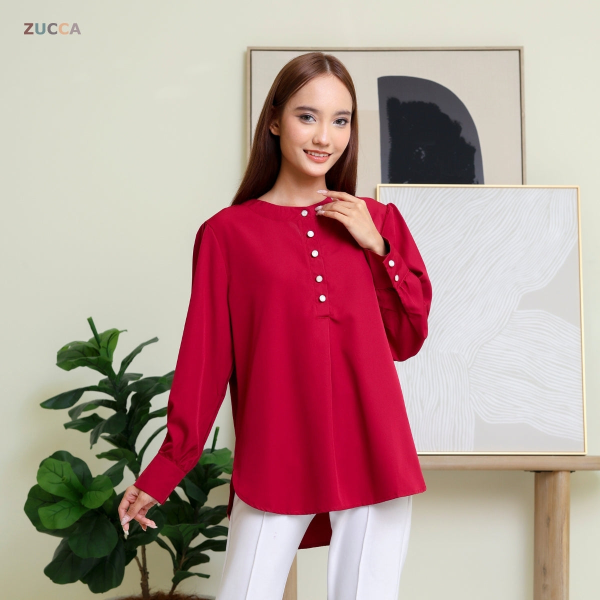 ZUCCA WAZAR LONG BLOUSE COMFY IRONLESS - DM109 Baju Cotton