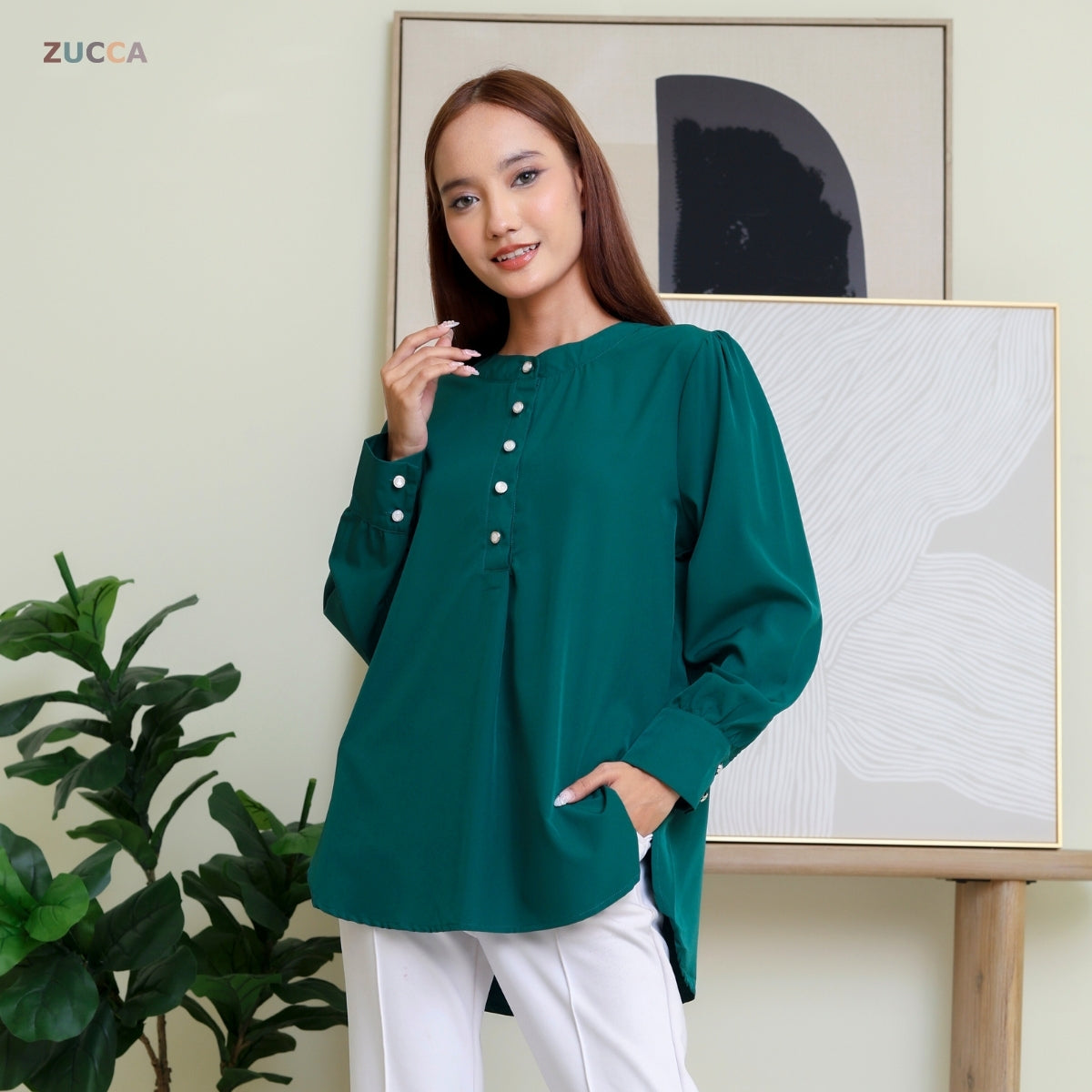 ZUCCA WAZAR LONG BLOUSE COMFY IRONLESS - DM109 Baju Cotton