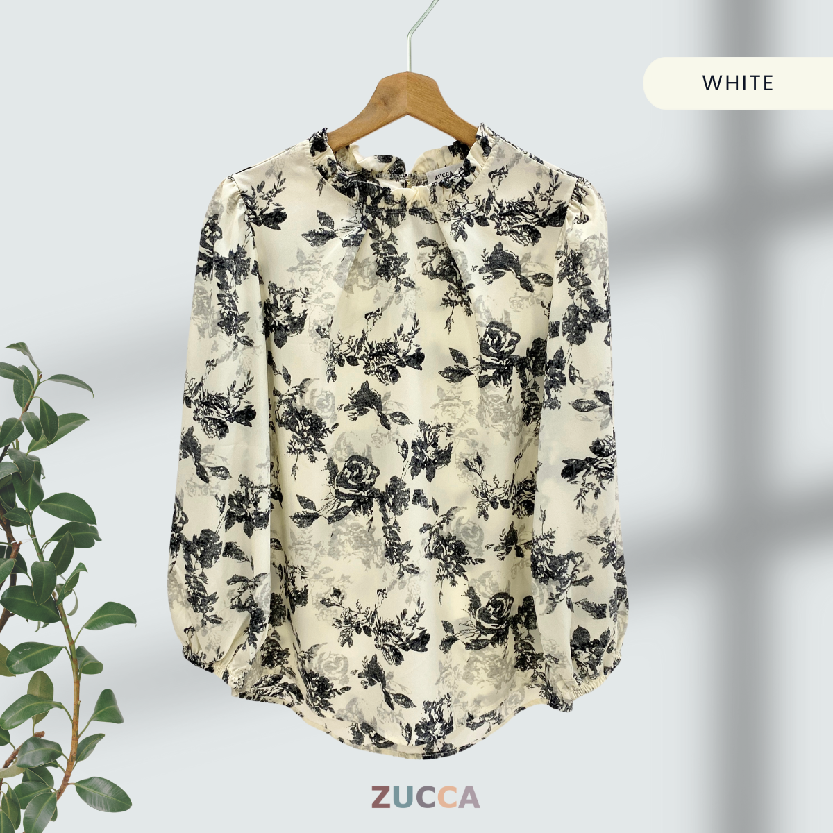 ZUCCA FAHIRA FLORAL RUFFLE NECK WOMEN BLOUSE - DM114 BAJU WANITA Cotton Button Long Sleeve Sleeve Muslimah