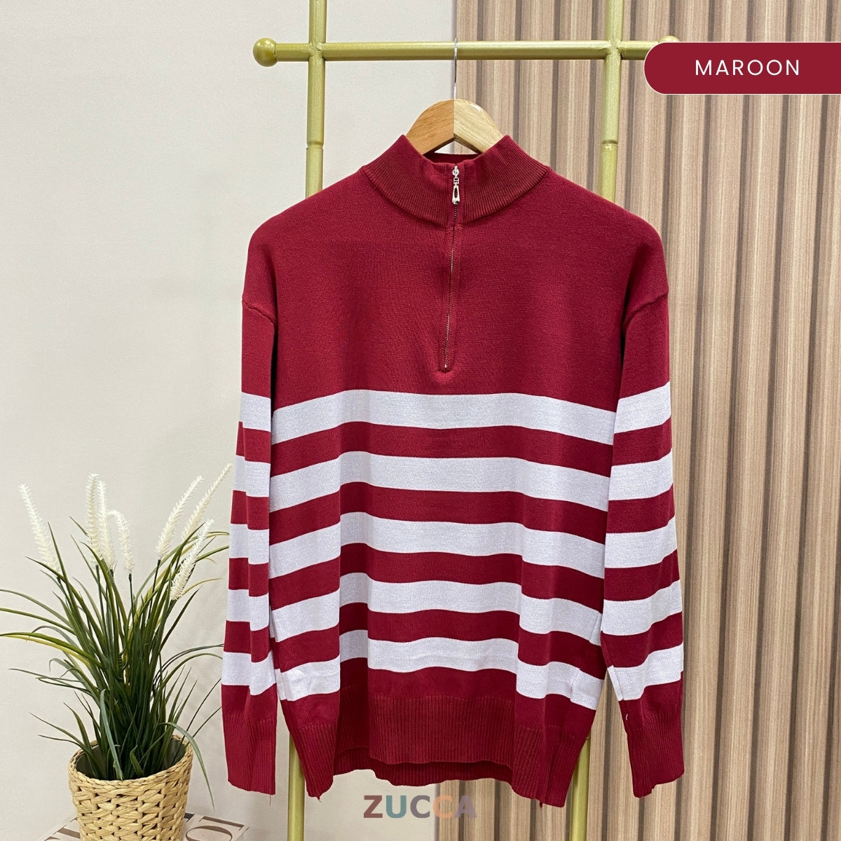 ZUCCA IVANA KEMEJA JALUR LEHER TINGGI BERZIP SEPARUH - DM115 NEW