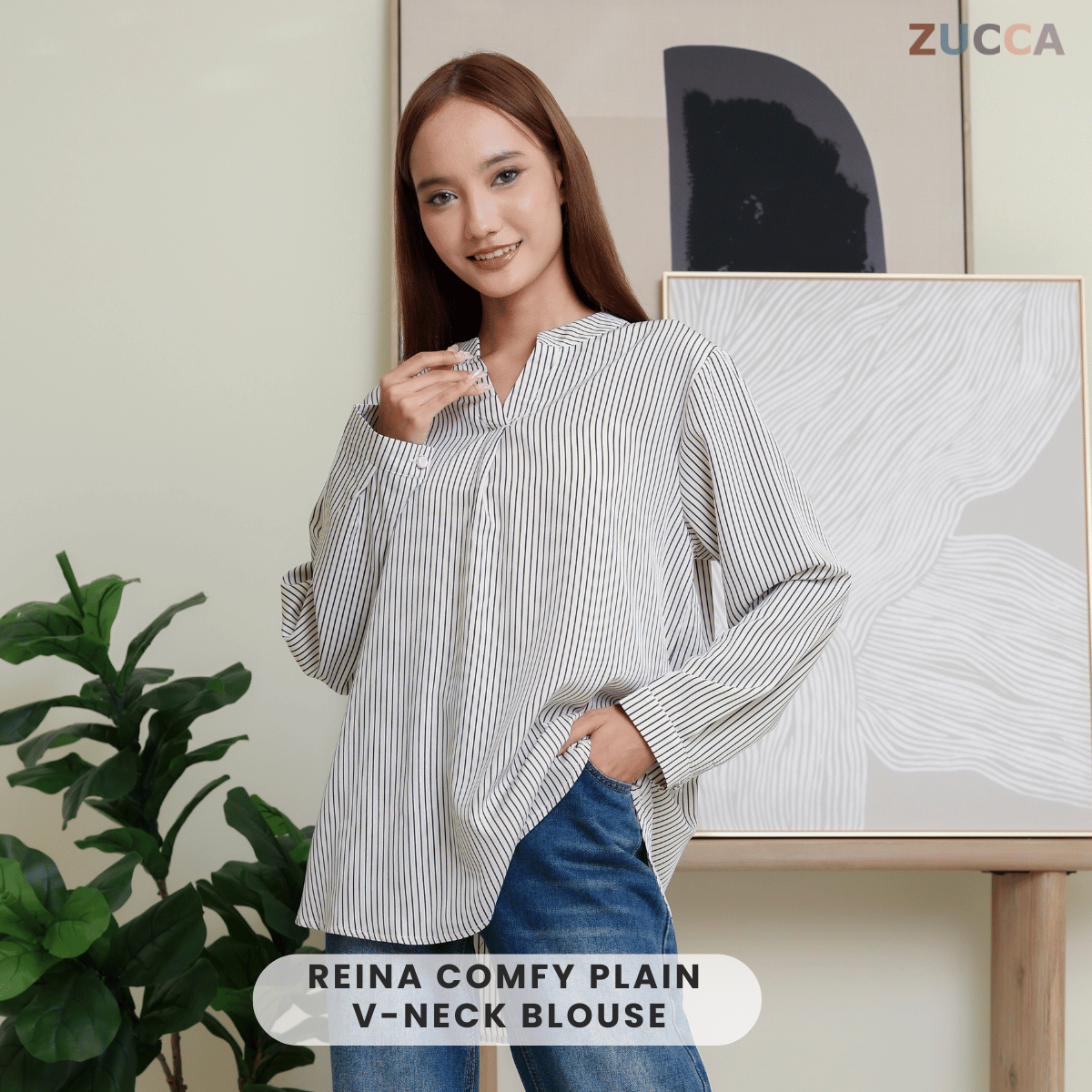 ZUCCA REINA COMFY PLAIN V-NECK BLOUSE - DM144