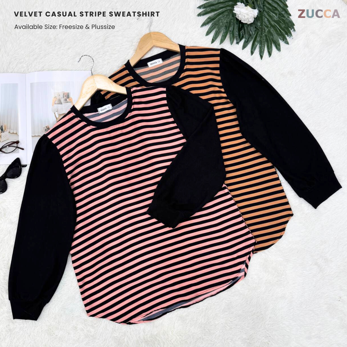 Velvet Casual Stripe Sweatshirt - DM146