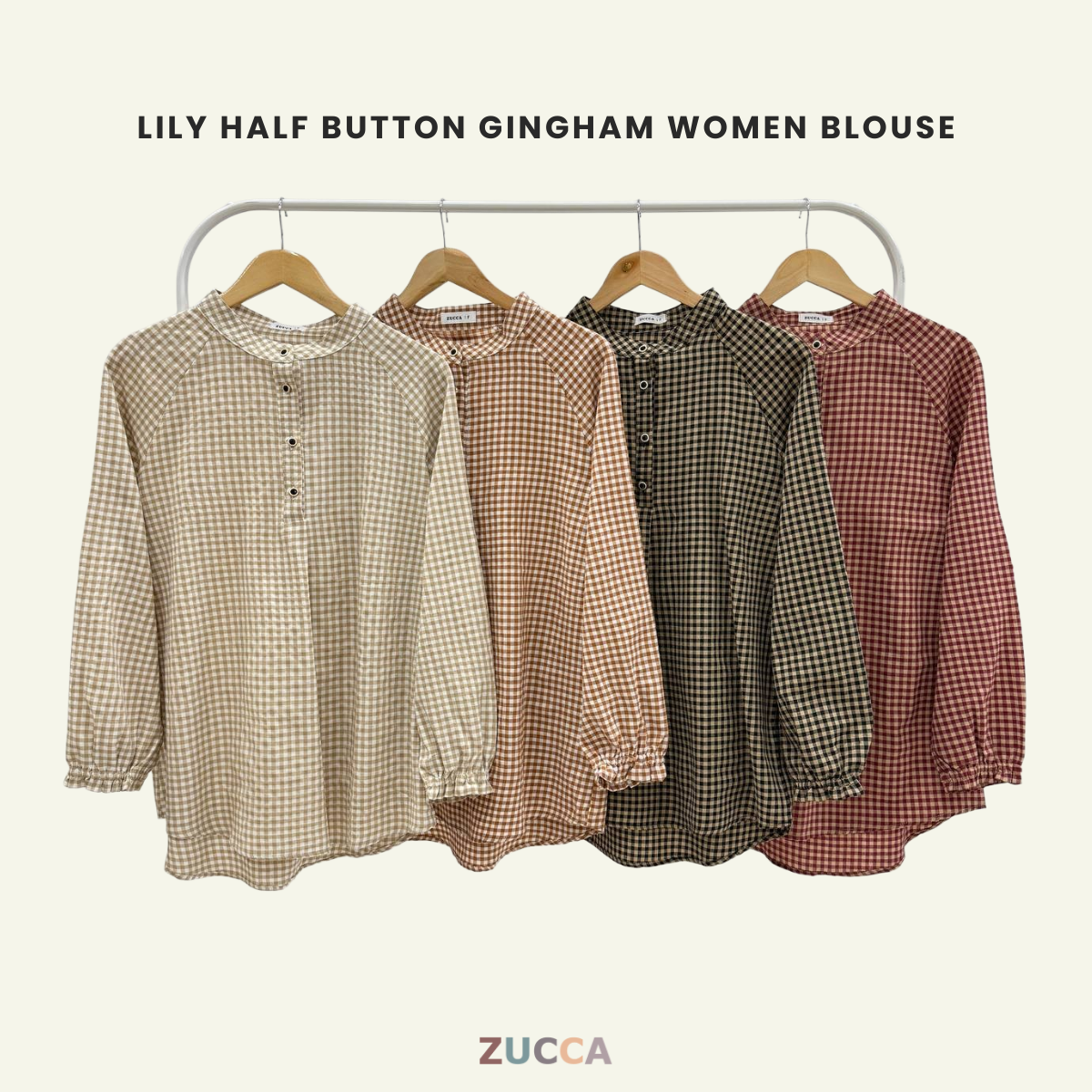 Lily Half Button Gingham Women Blouse - DM149