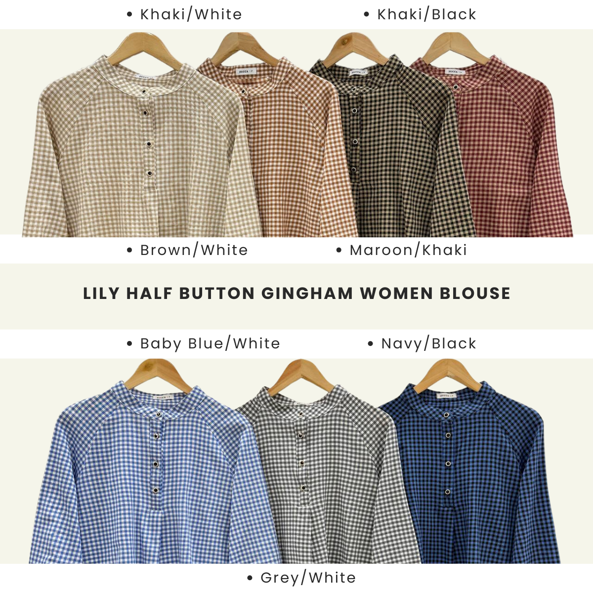 Lily Half Button Gingham Women Blouse - DM149