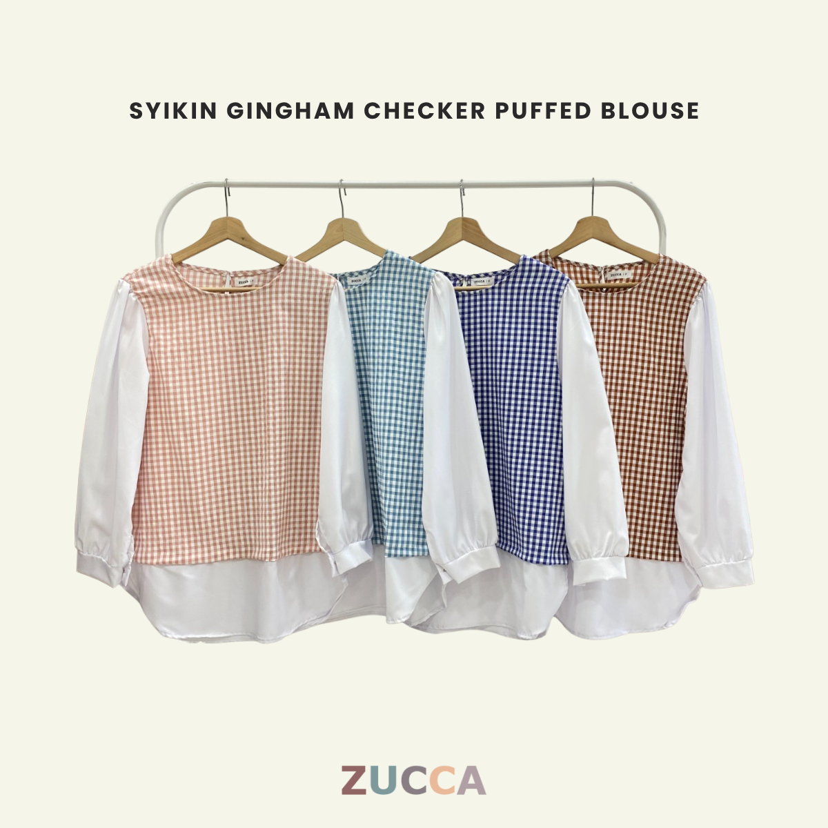 ZUCCA SYIKIN GINGHAM CHECKER PUFFED BLOUSE - DM157