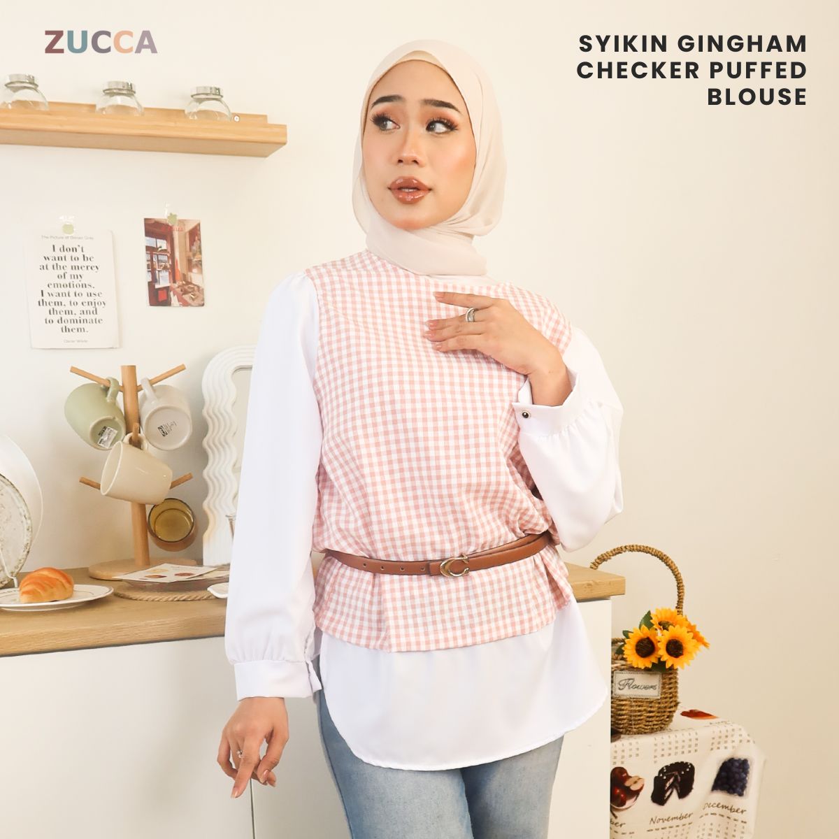ZUCCA SYIKIN GINGHAM CHECKER PUFFED BLOUSE - DM157