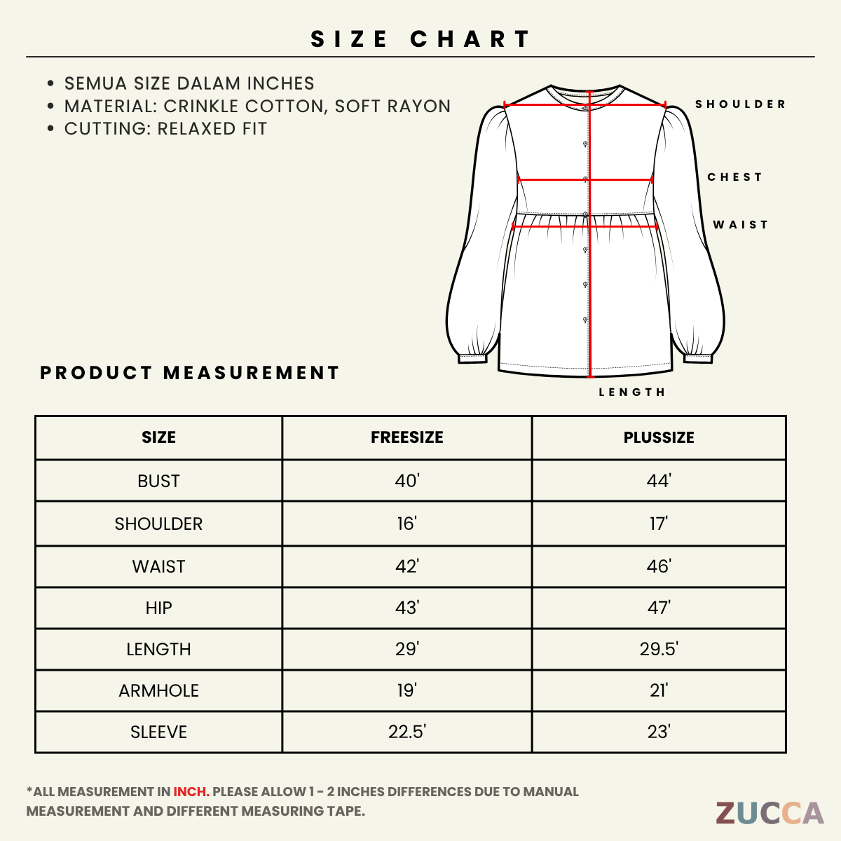 ZUCCA SYIKIN GINGHAM CHECKER PUFFED BLOUSE - DM157