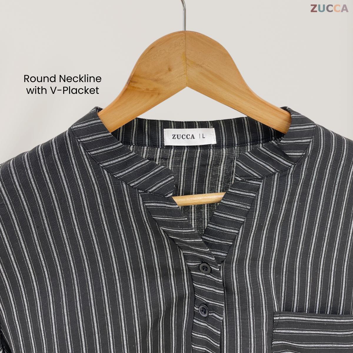 ZUCCA AKINI BLOUS WANITA BERGARIS LEHER V – DM166 (GAYA KOREA)