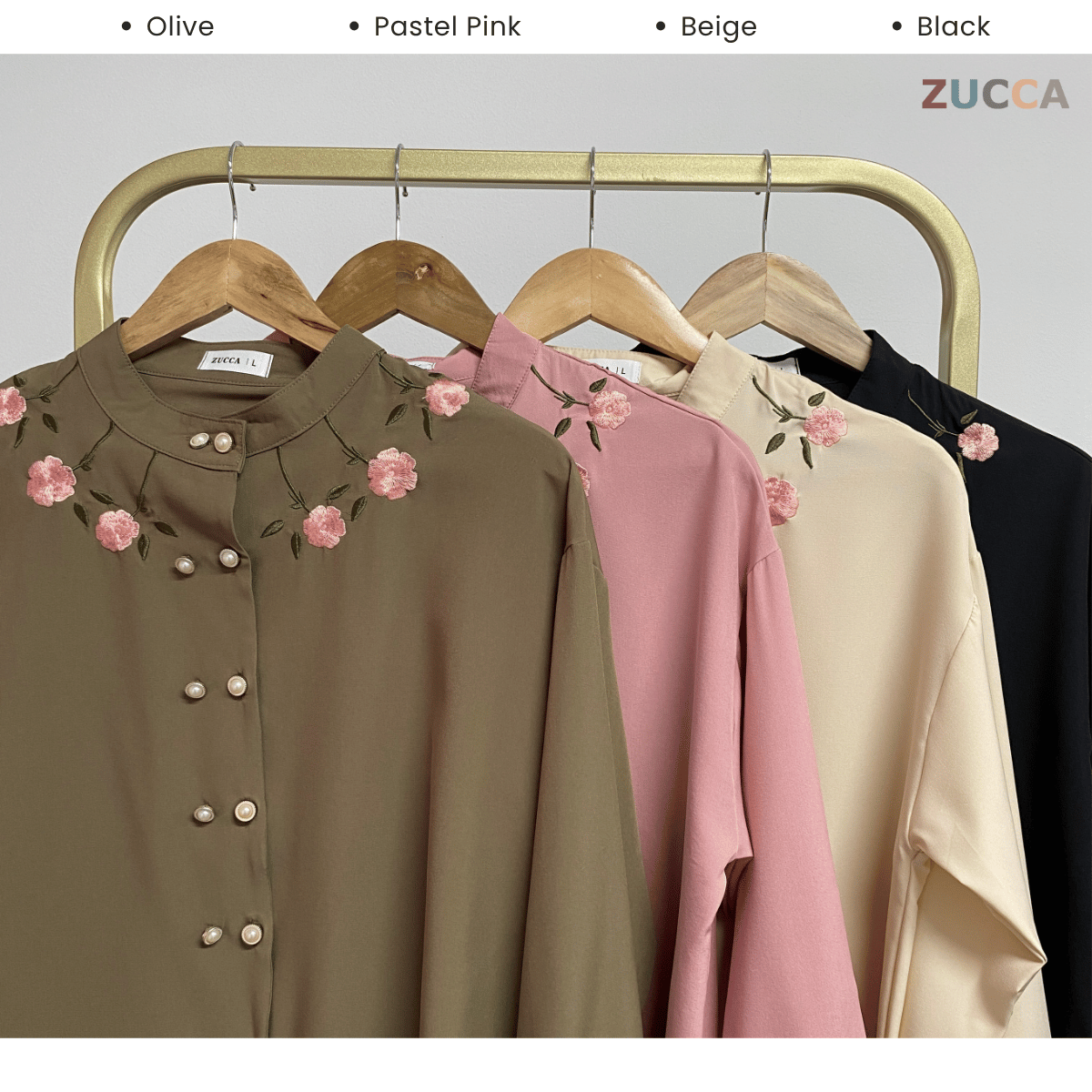 ZUCCA FAWA FLORAL EMBROIDERED WOMEN BLOUSE - DM181 NECK EMBROIDERY LEHER SULAM FLORAL