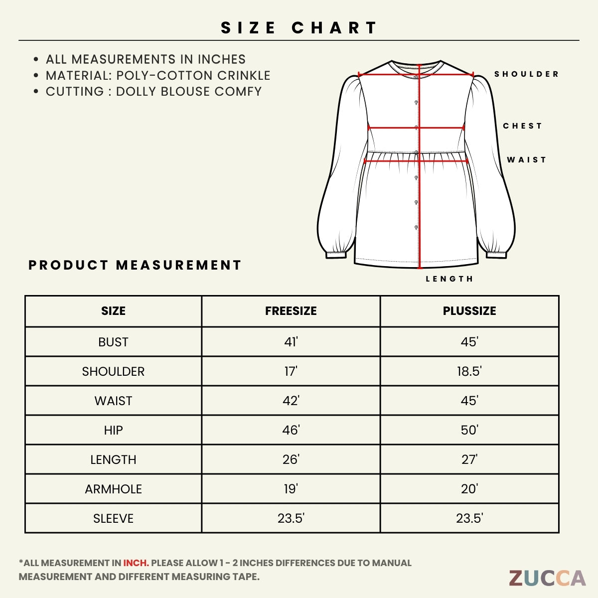 ZUCCA HUSNA BLOUSE DOLLY BUTANG SEPARUH - DM184