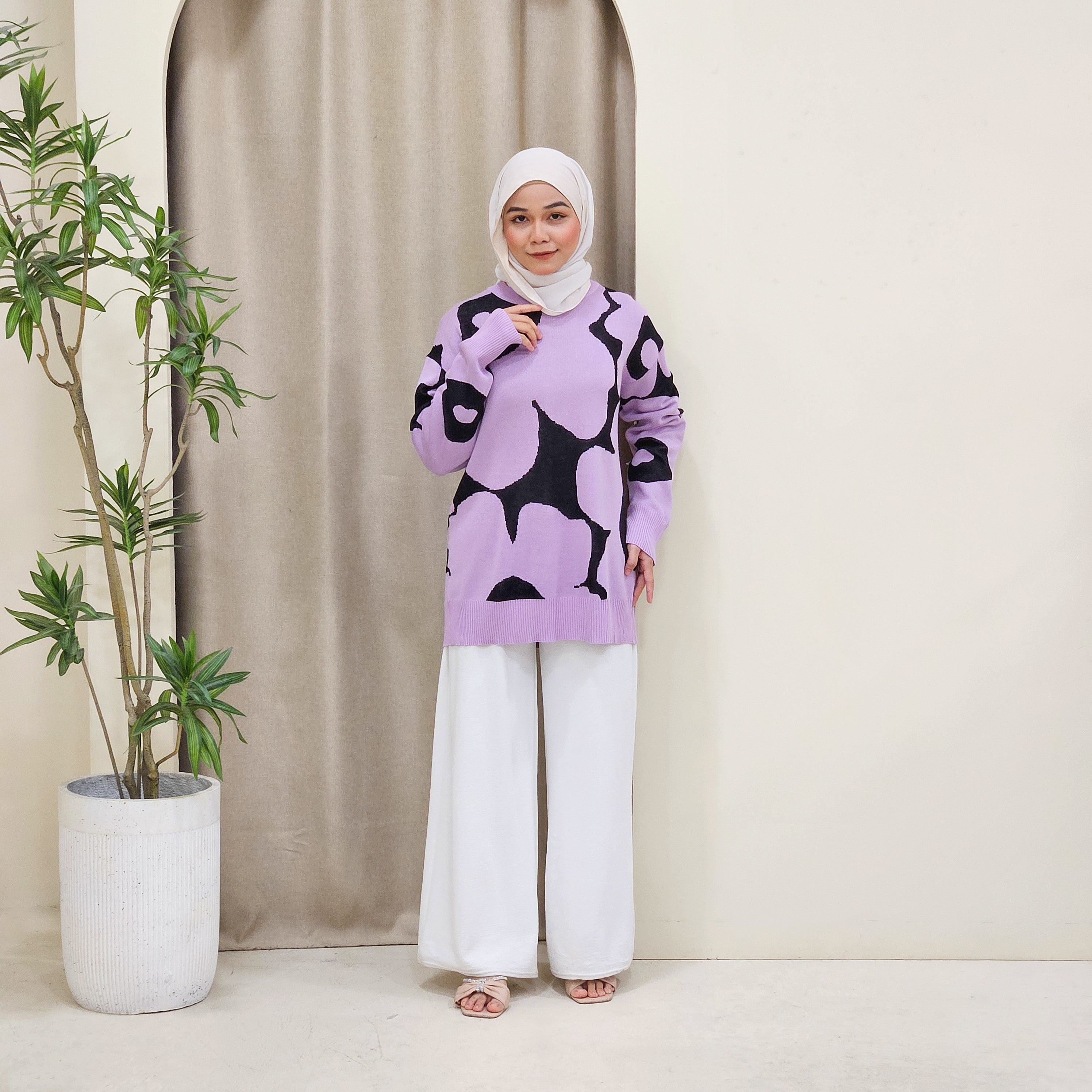 Fauziah Wanita Floral Print Knit Cotton Shirt DM191