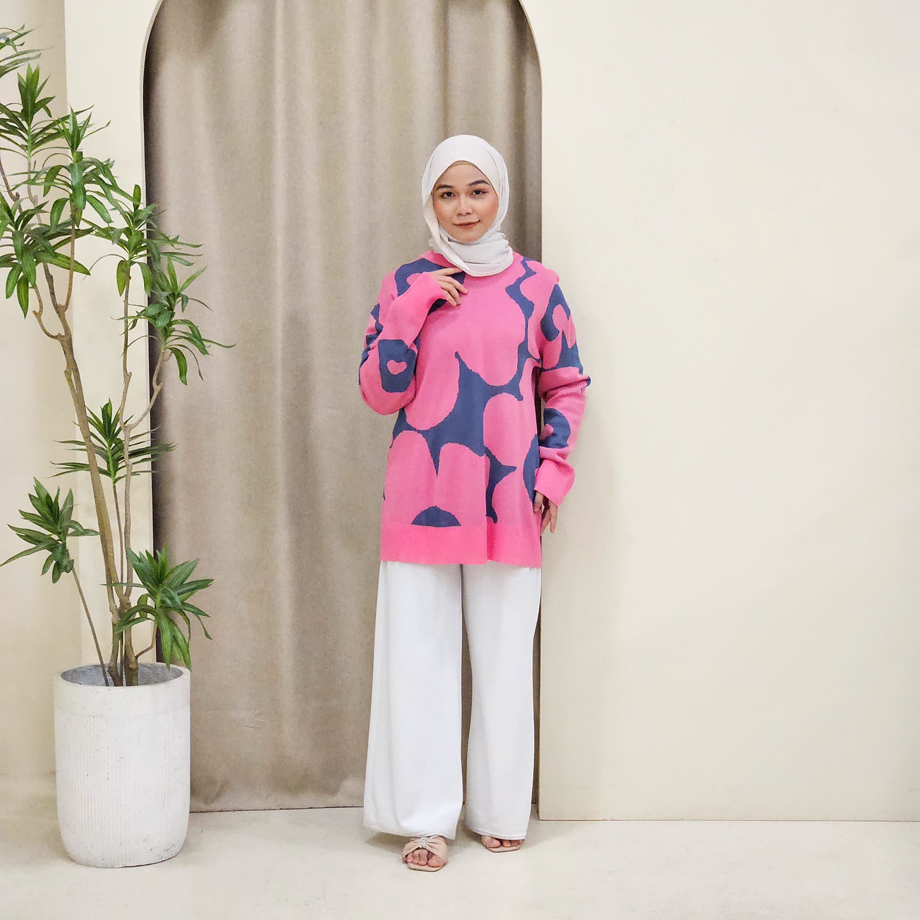 Fauziah Wanita Floral Print Knit Cotton Shirt DM191