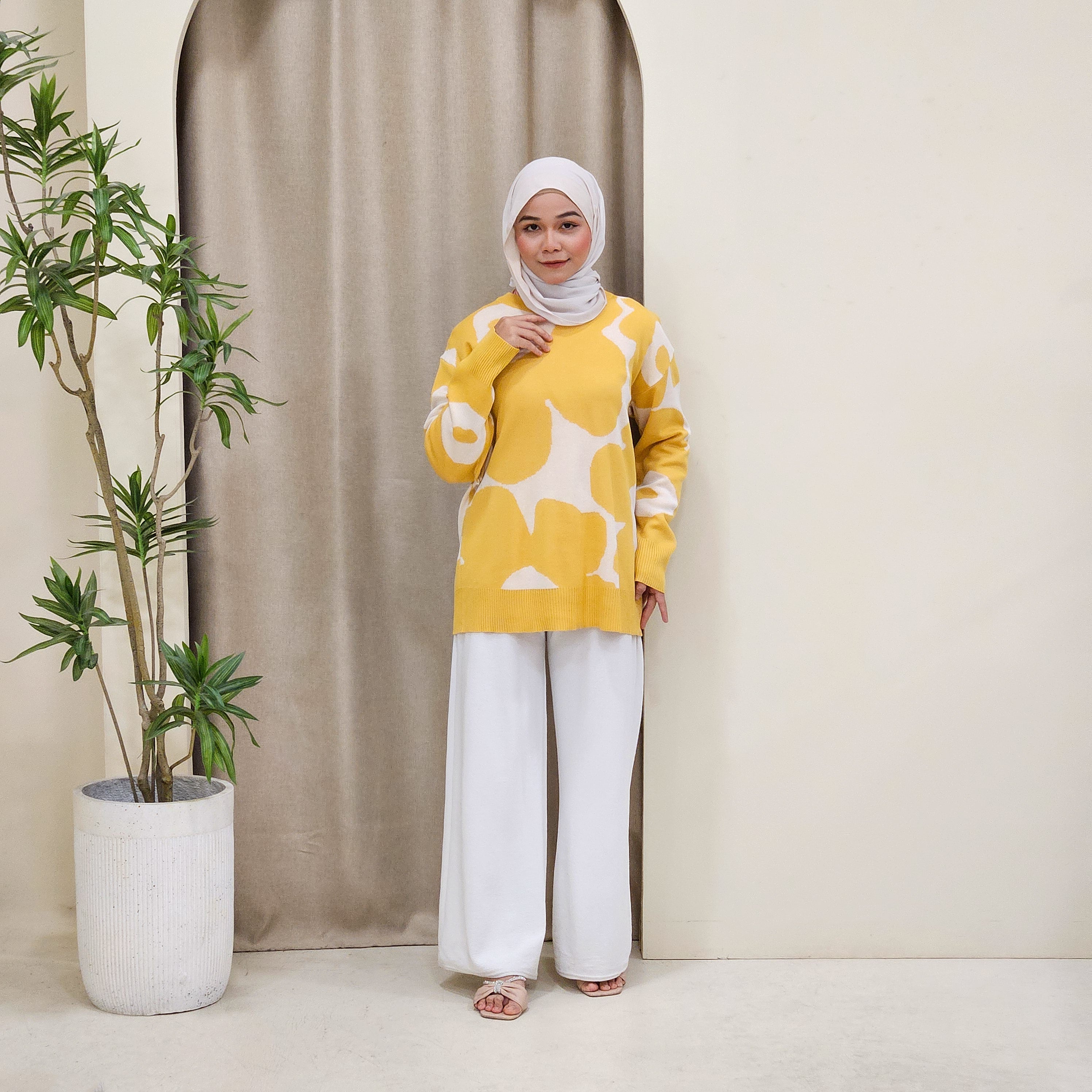 Fauziah Wanita Floral Print Knit Cotton Shirt DM191