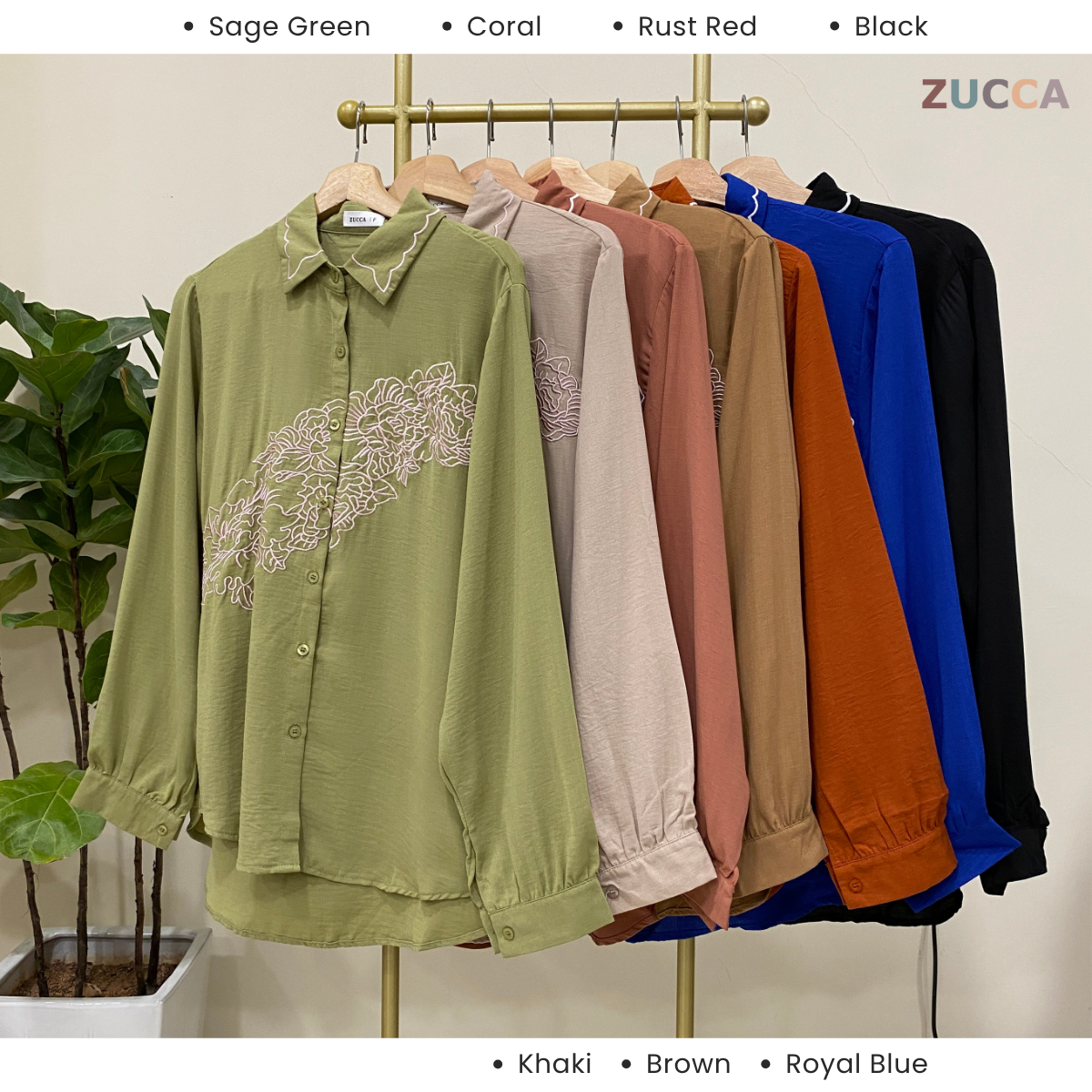 ZUCCA LUNA FLORAL EMBROIDERED BUTTON UP SHIRT - DM196 KOREAN STYLE