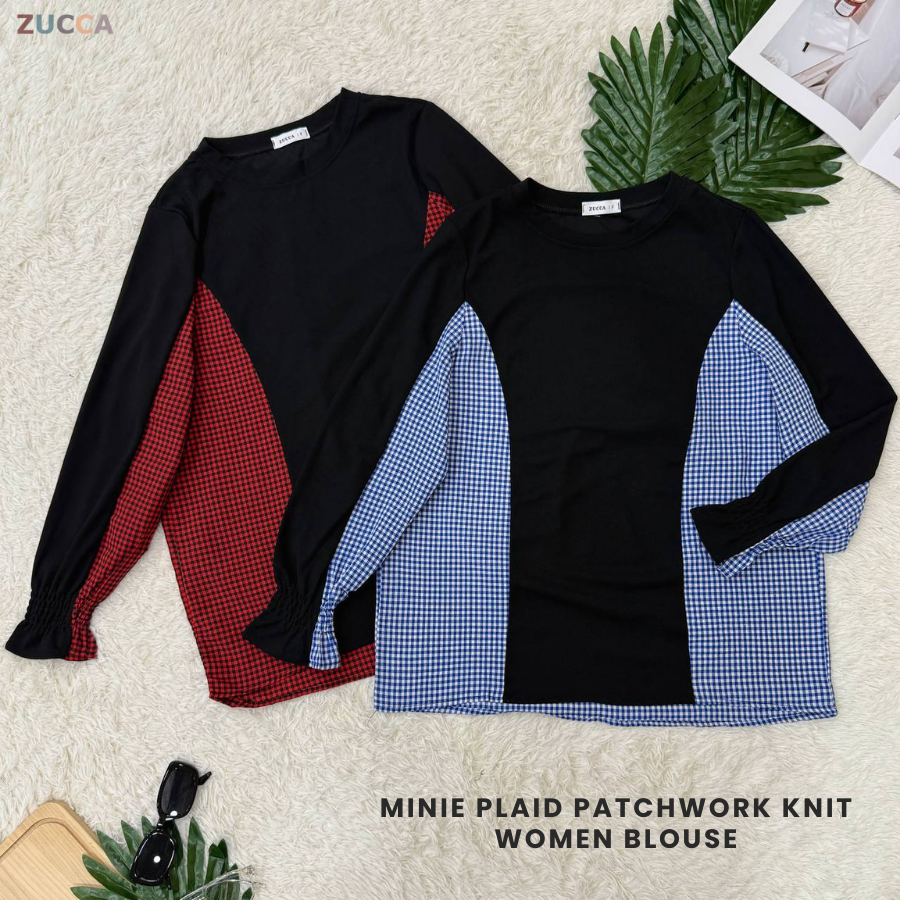 Zucca Minie Plaid Patchwork Knit Women Blouse - DM203