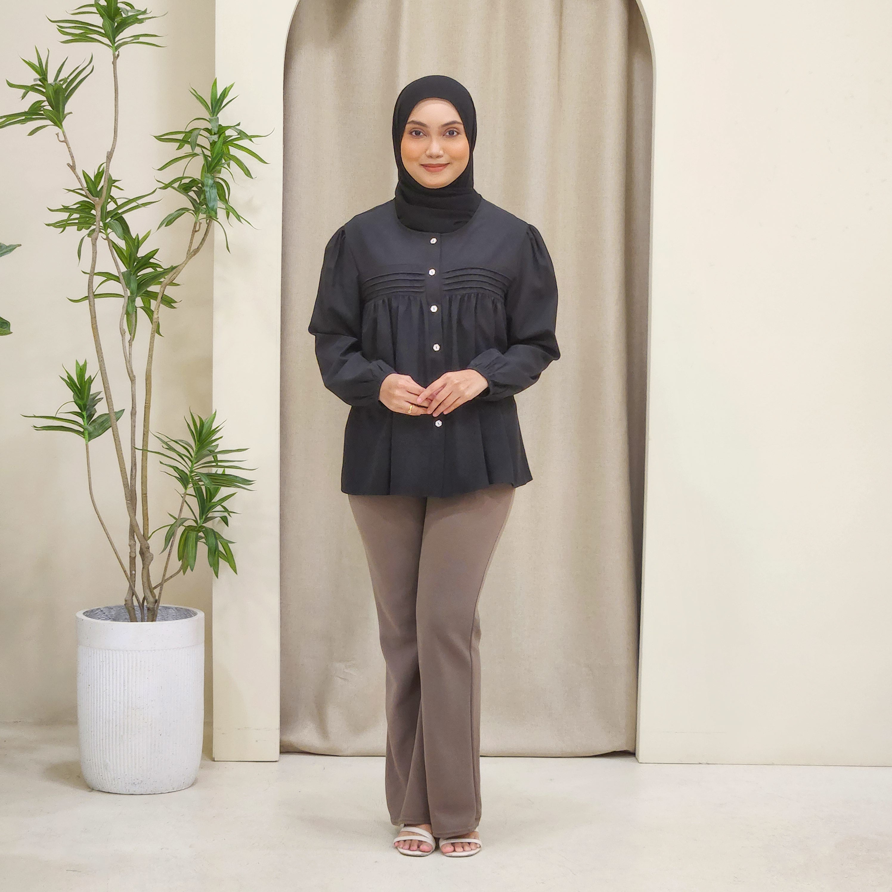 Aliya Cotton Dolly Button Up Pleated Blouse - DM219