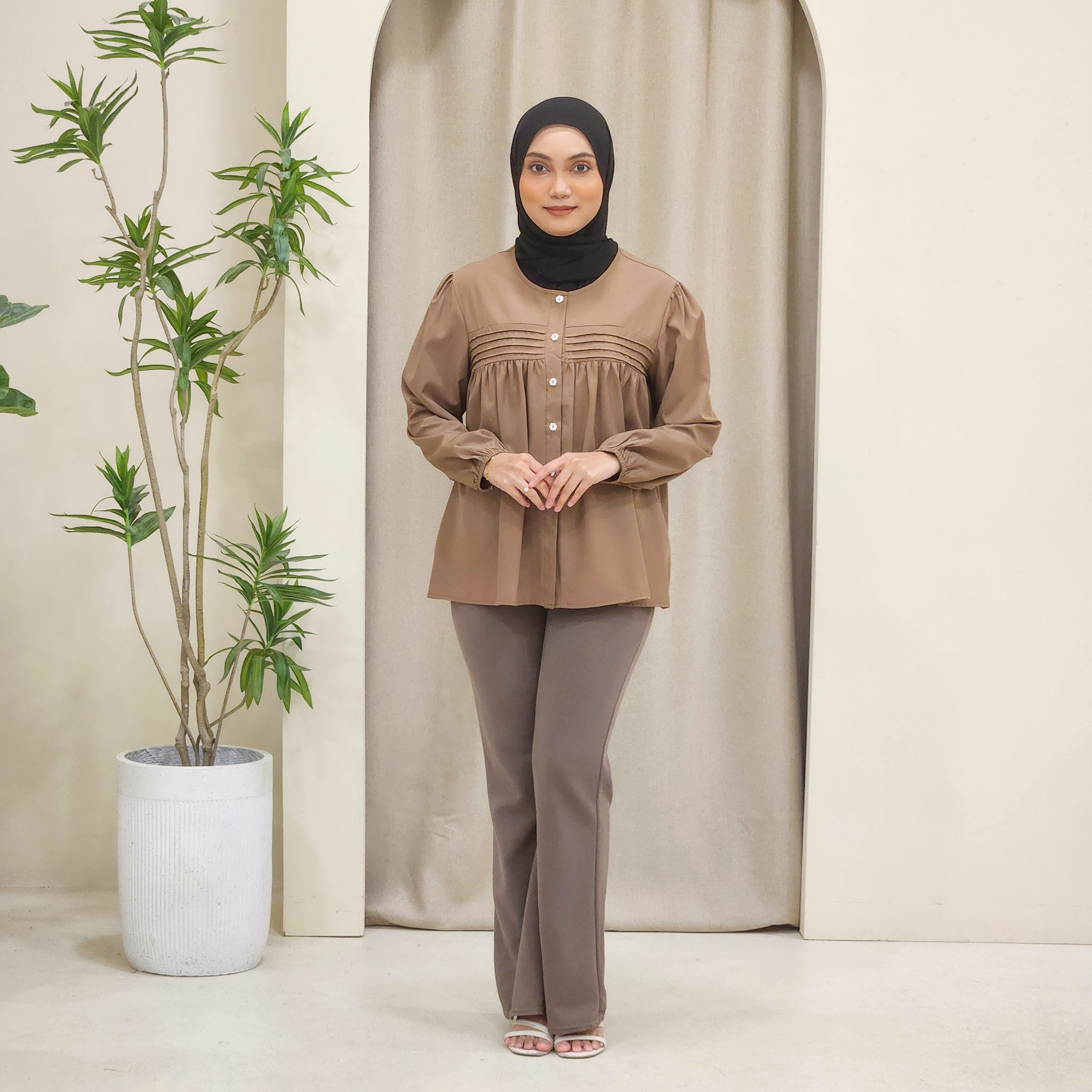 Aliya Cotton Dolly Button Up Pleated Blouse - DM219