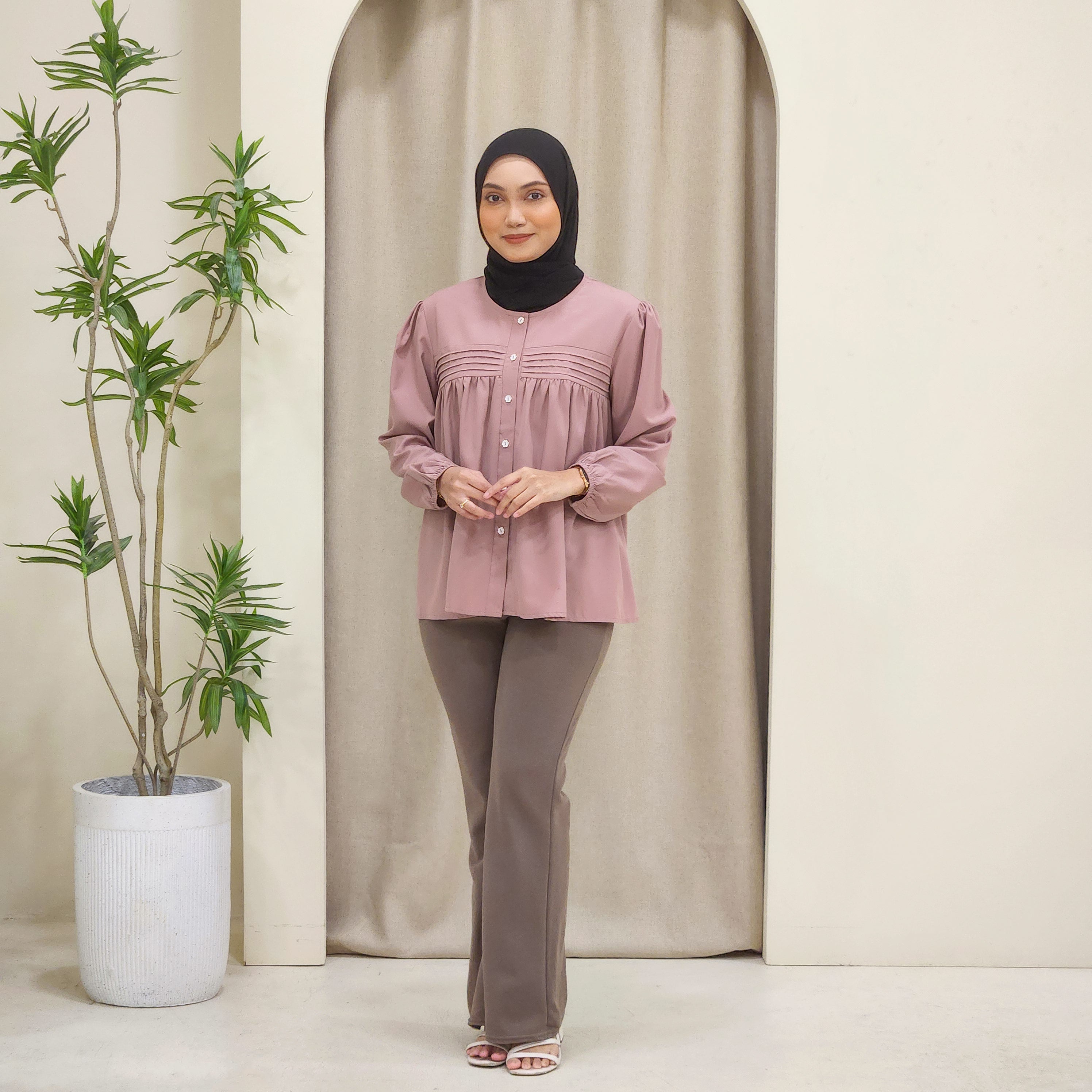 Aliya Cotton Dolly Button Up Pleated Blouse - DM219