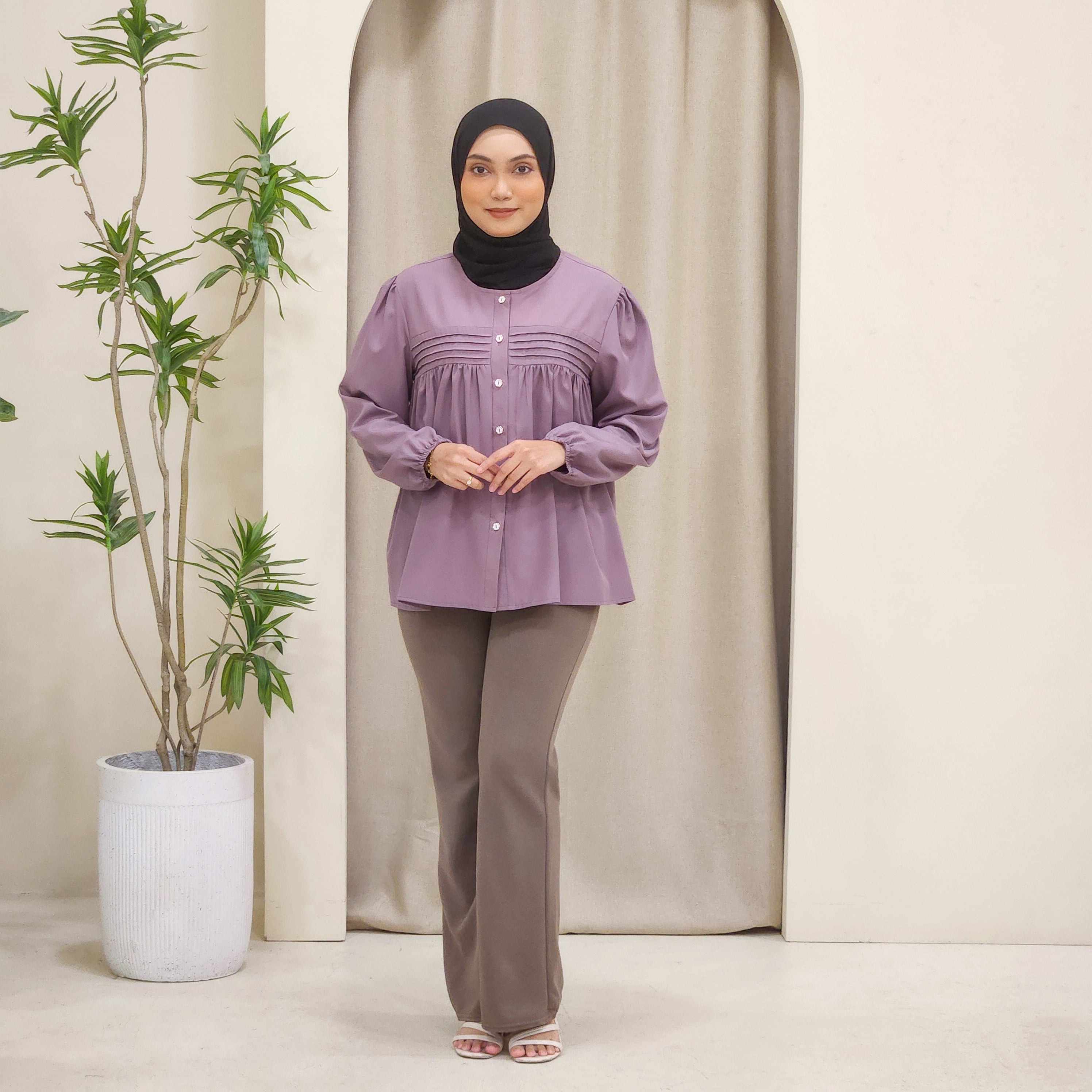 Aliya Cotton Dolly Button Up Pleated Blouse - DM219