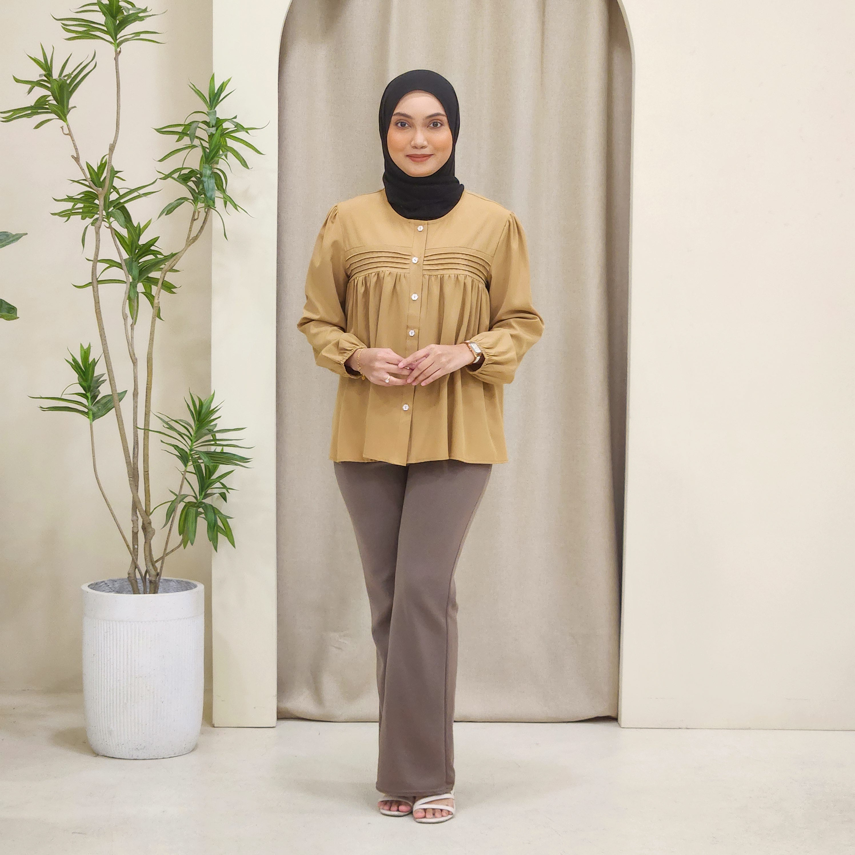 Aliya Cotton Dolly Button Up Pleated Blouse - DM219