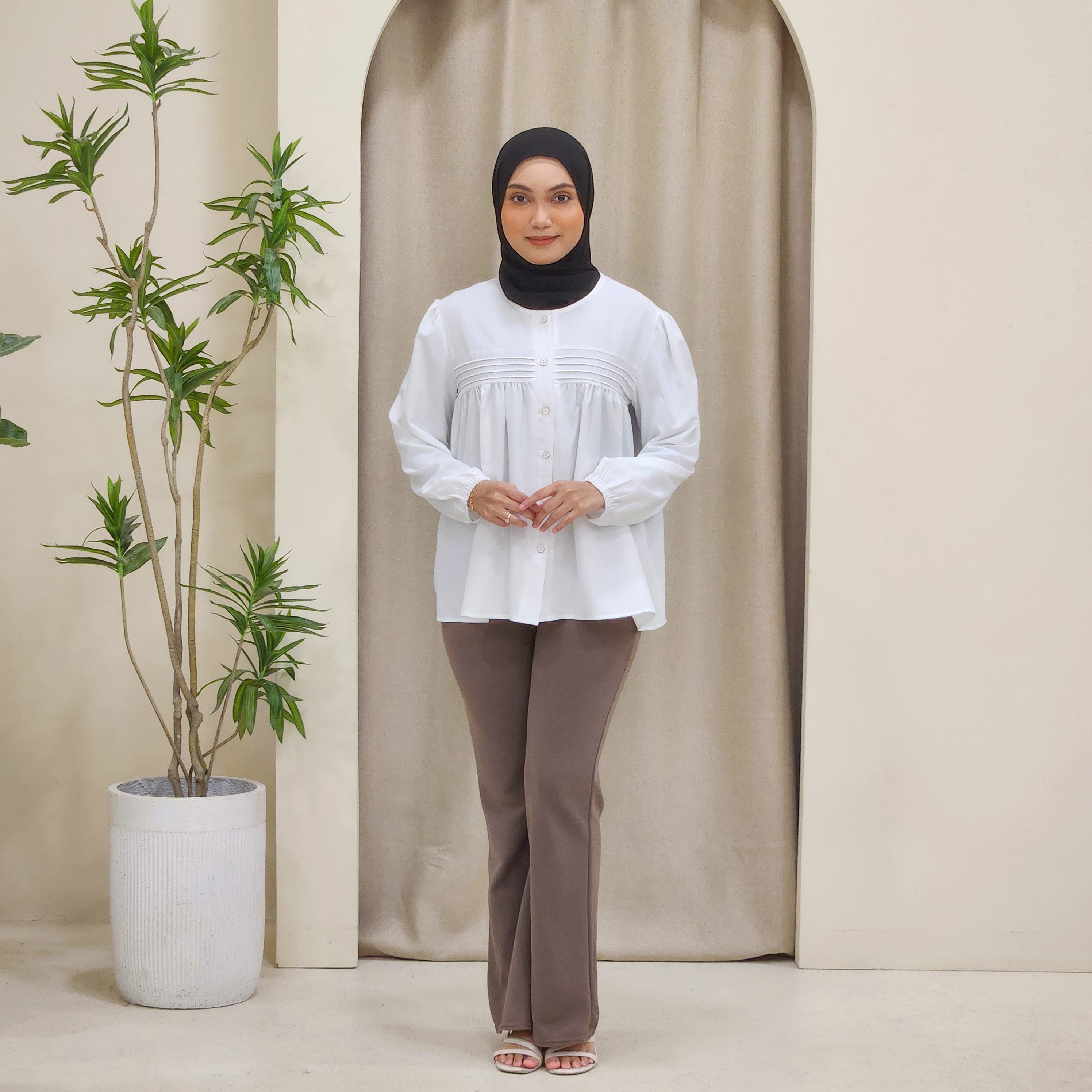 Aliya Cotton Dolly Button Up Pleated Blouse - DM219