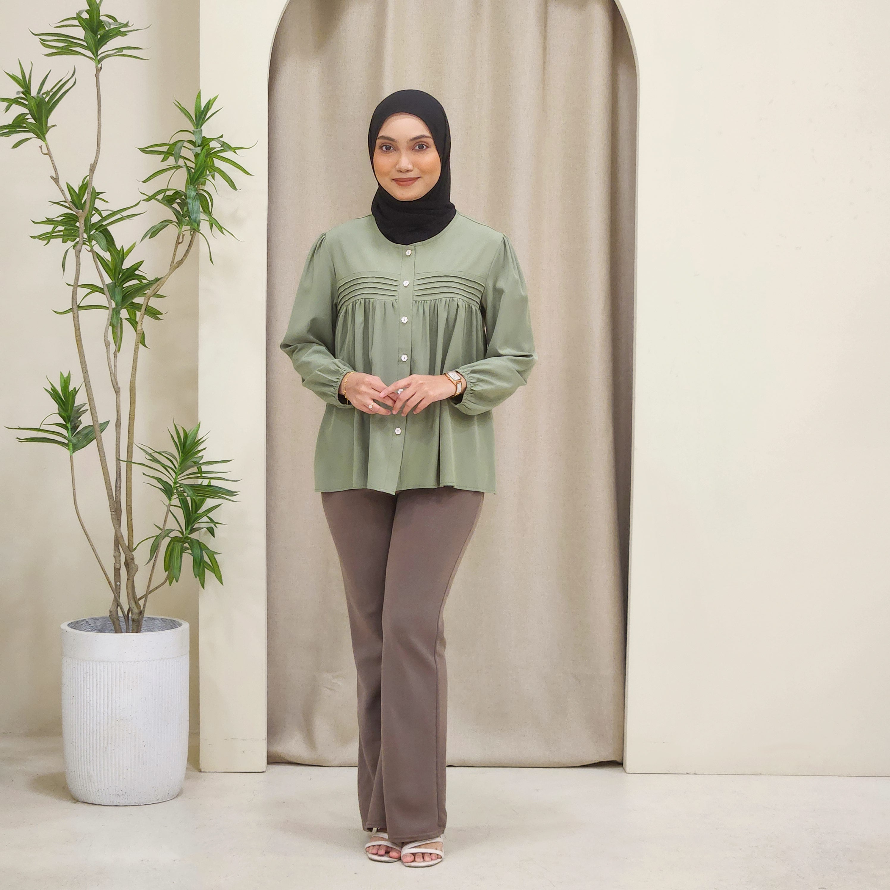 Aliya Cotton Dolly Button Up Pleated Blouse - DM219