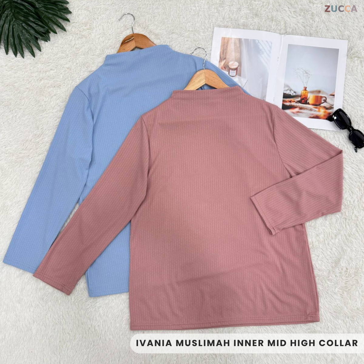 ZUCCA IVANIA COTTON RIB MID HIGH COLLAR BLOUSE- DM224