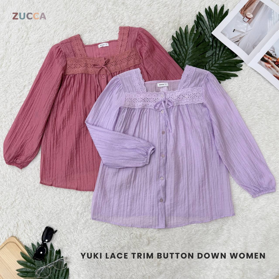 Zucca Yuki Lace Trim Button Down Women Blouse - DM232