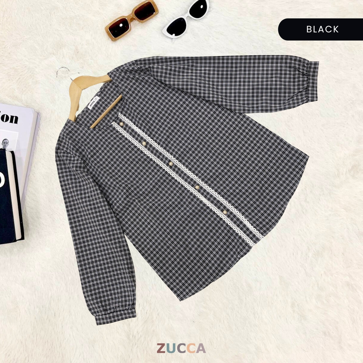 ZUCCA ZEETA KOREAN CHECKERED BUTTON BLOUSE - DM238