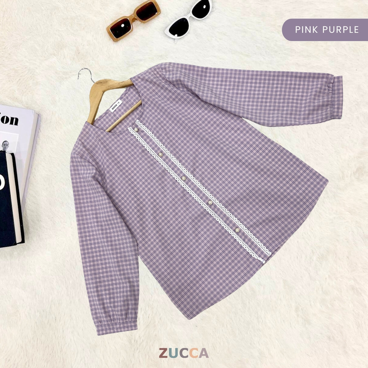 ZUCCA ZEETA KOREAN CHECKERED BUTTON BLOUSE - DM238