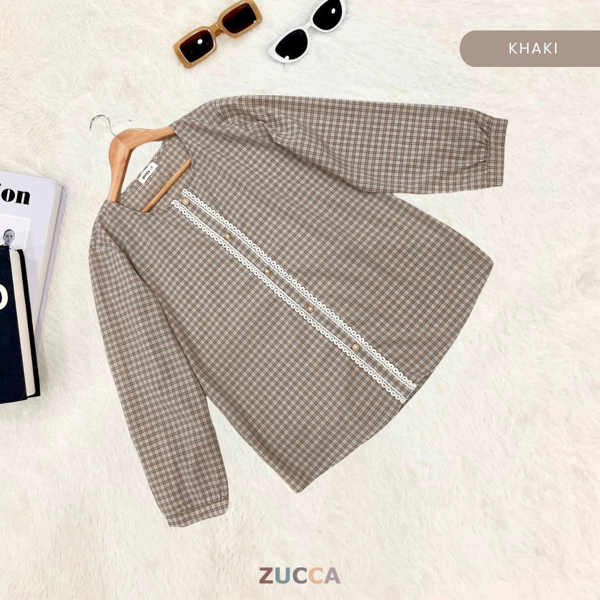 ZUCCA ZEETA KOREAN CHECKERED BUTTON BLOUSE - DM238