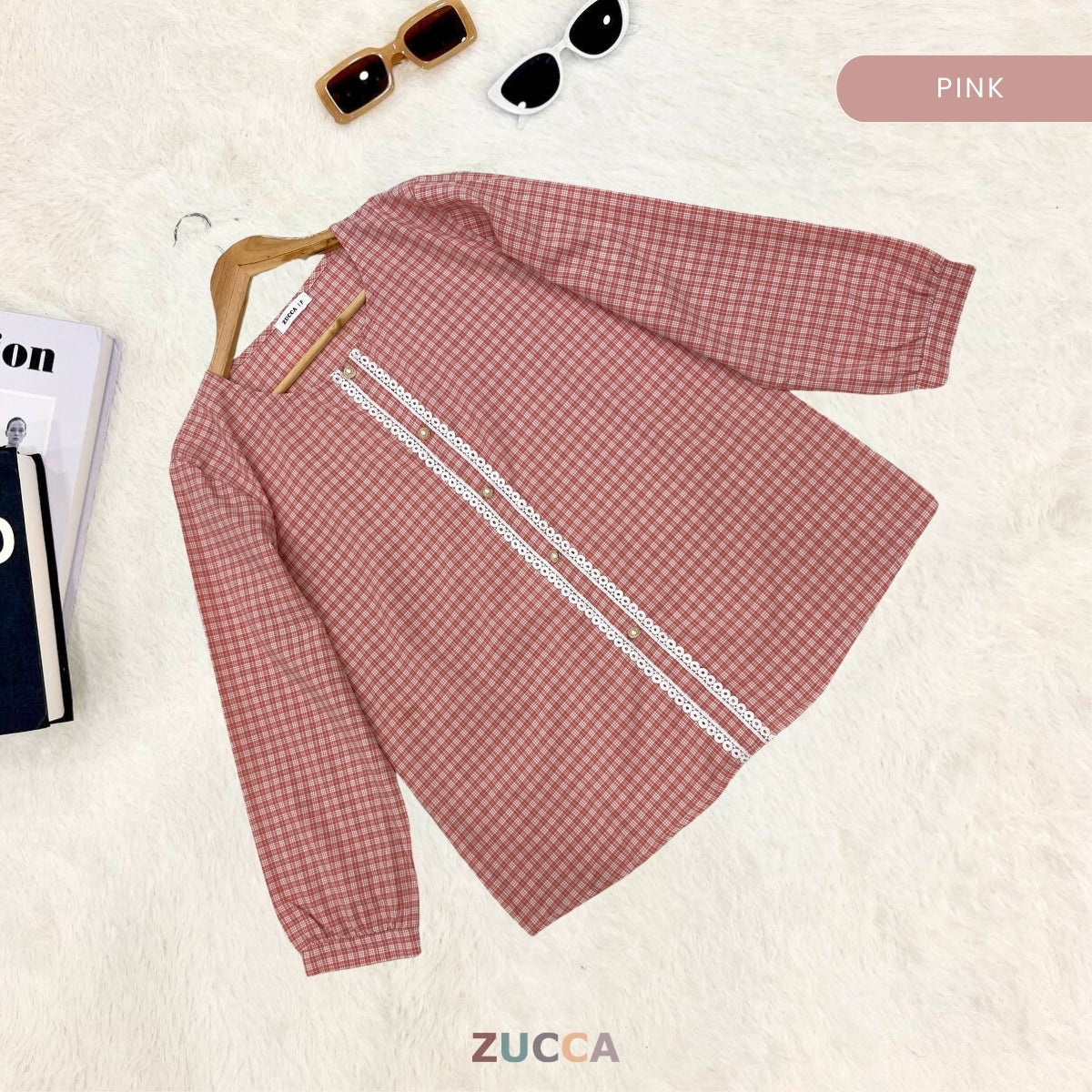 ZUCCA ZEETA KOREAN CHECKERED BUTTON BLOUSE - DM238