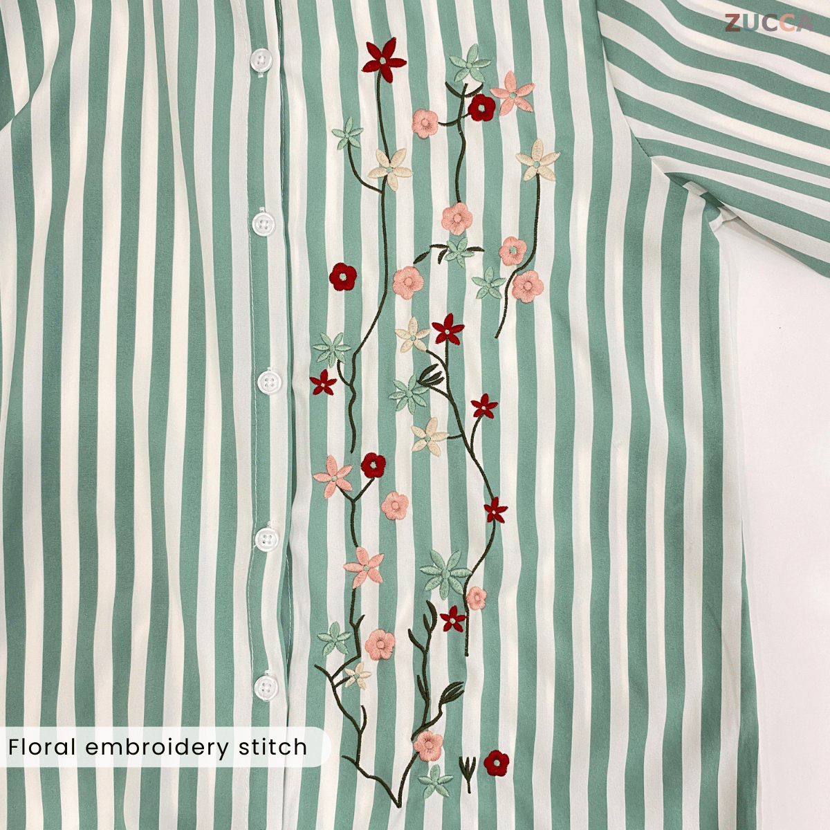 ZUCCA AUFA FLORAL EMBROIDERED STRIPE COTTON BLOUSE - DM239