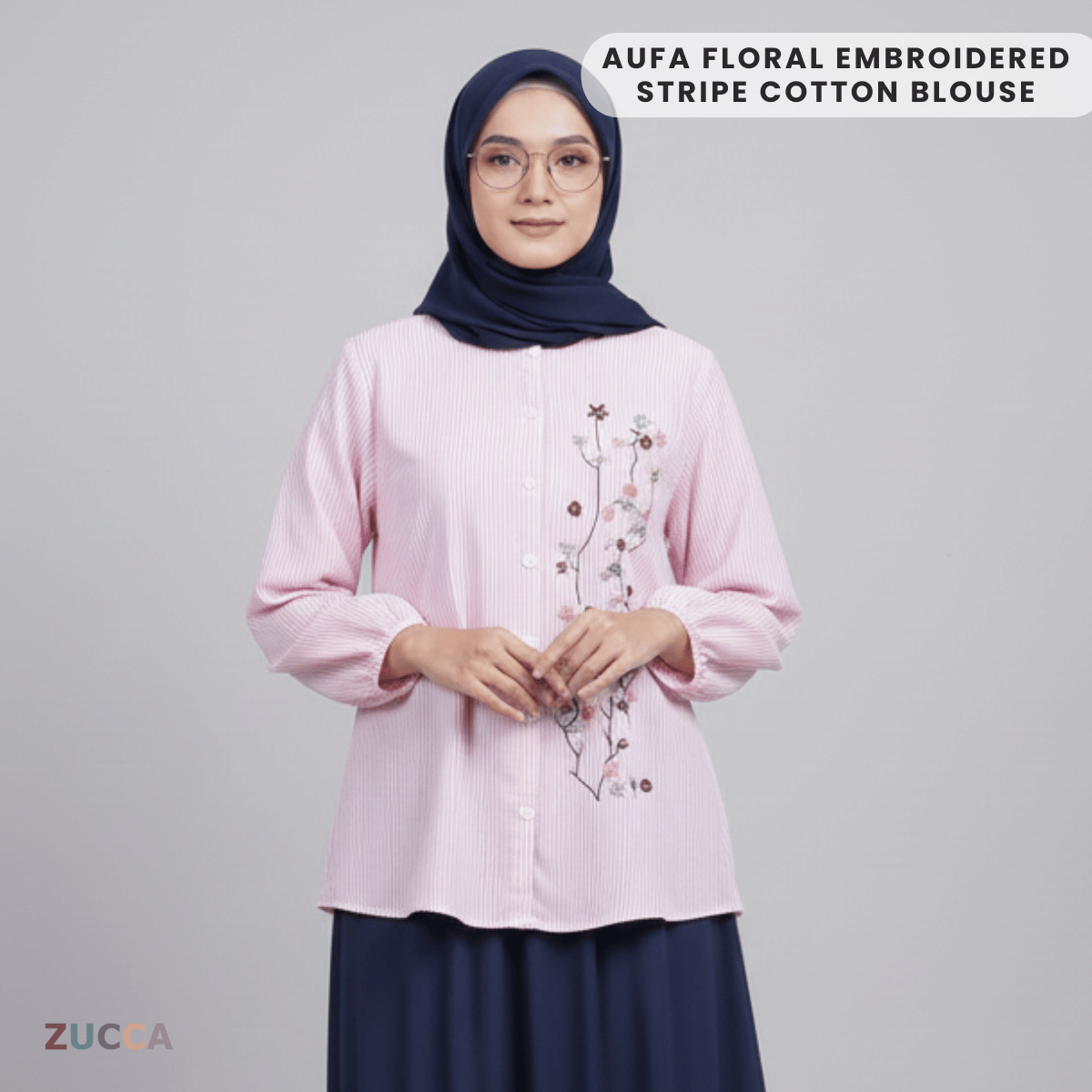ZUCCA AUFA FLORAL EMBROIDERED STRIPE COTTON BLOUSE - DM239