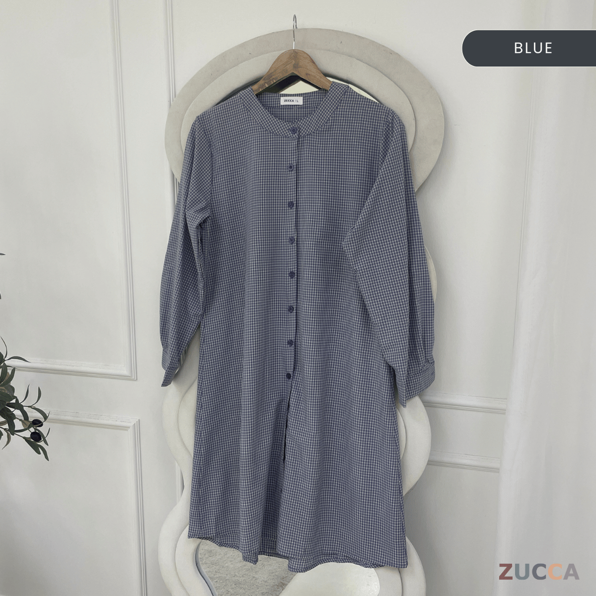 ZUCCA AVELIA GINGHAM CHECKER LONG BLOUSE - DM245 BAJU WANITA