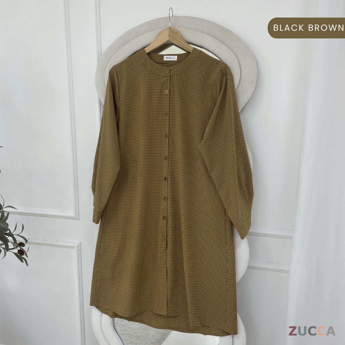 ZUCCA AVELIA GINGHAM CHECKER LONG BLOUSE - DM245 BAJU WANITA