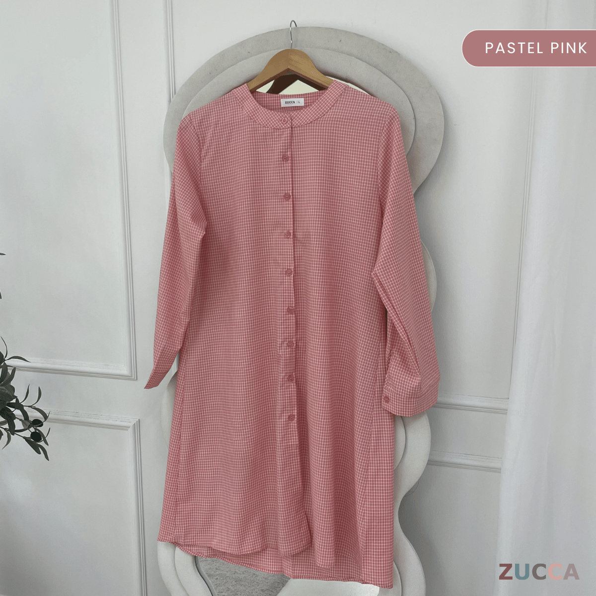 ZUCCA AVELIA GINGHAM CHECKER LONG BLOUSE - DM245 BAJU WANITA