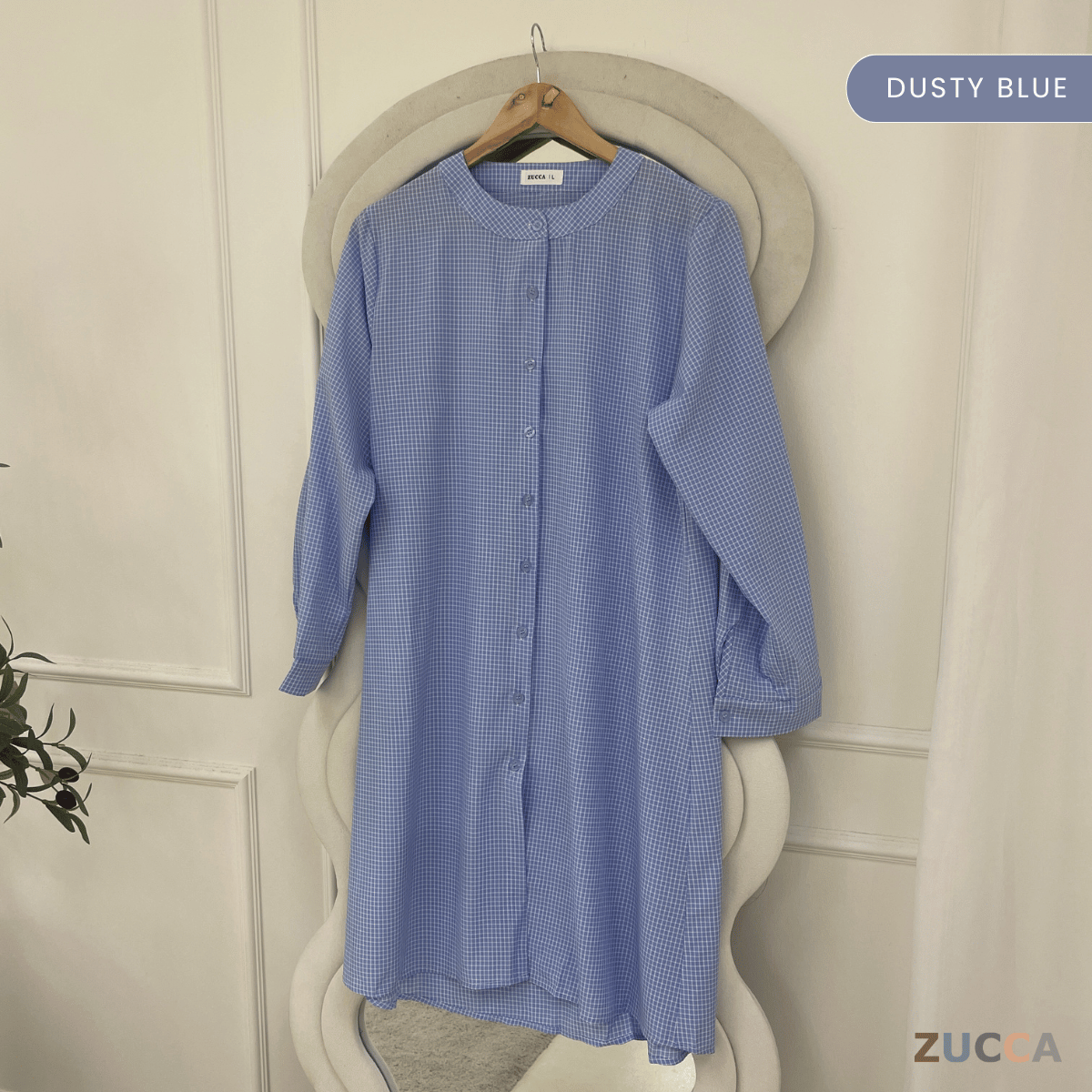 ZUCCA AVELIA GINGHAM CHECKER LONG BLOUSE - DM245 BAJU WANITA