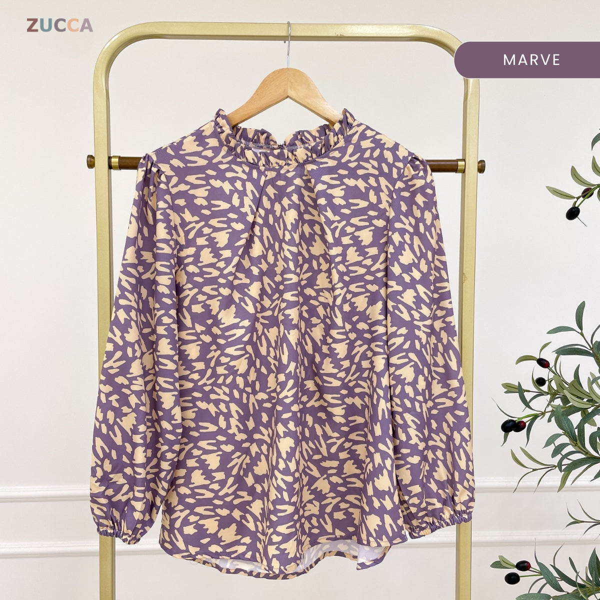 ZUCCA SHIMA RUFFLE NECK LEOPARD KASUAL WOMEN BLOUSE - DM250