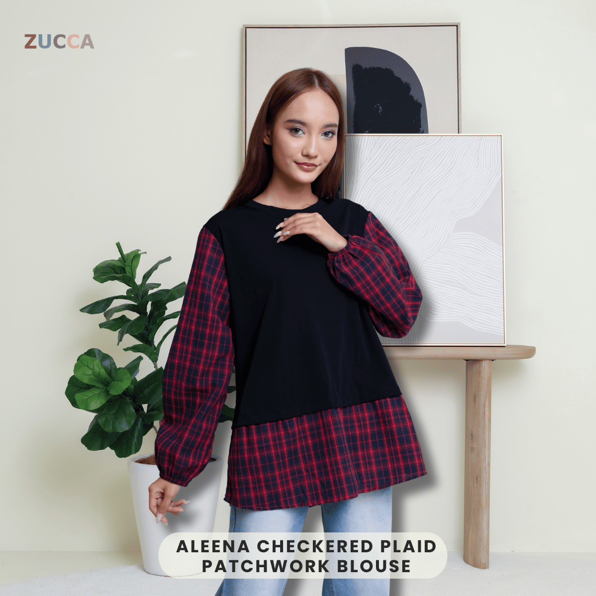 ZUCCA ALEENA BLOUSE PATCHWORK PLAID BERPETAK - DM254
