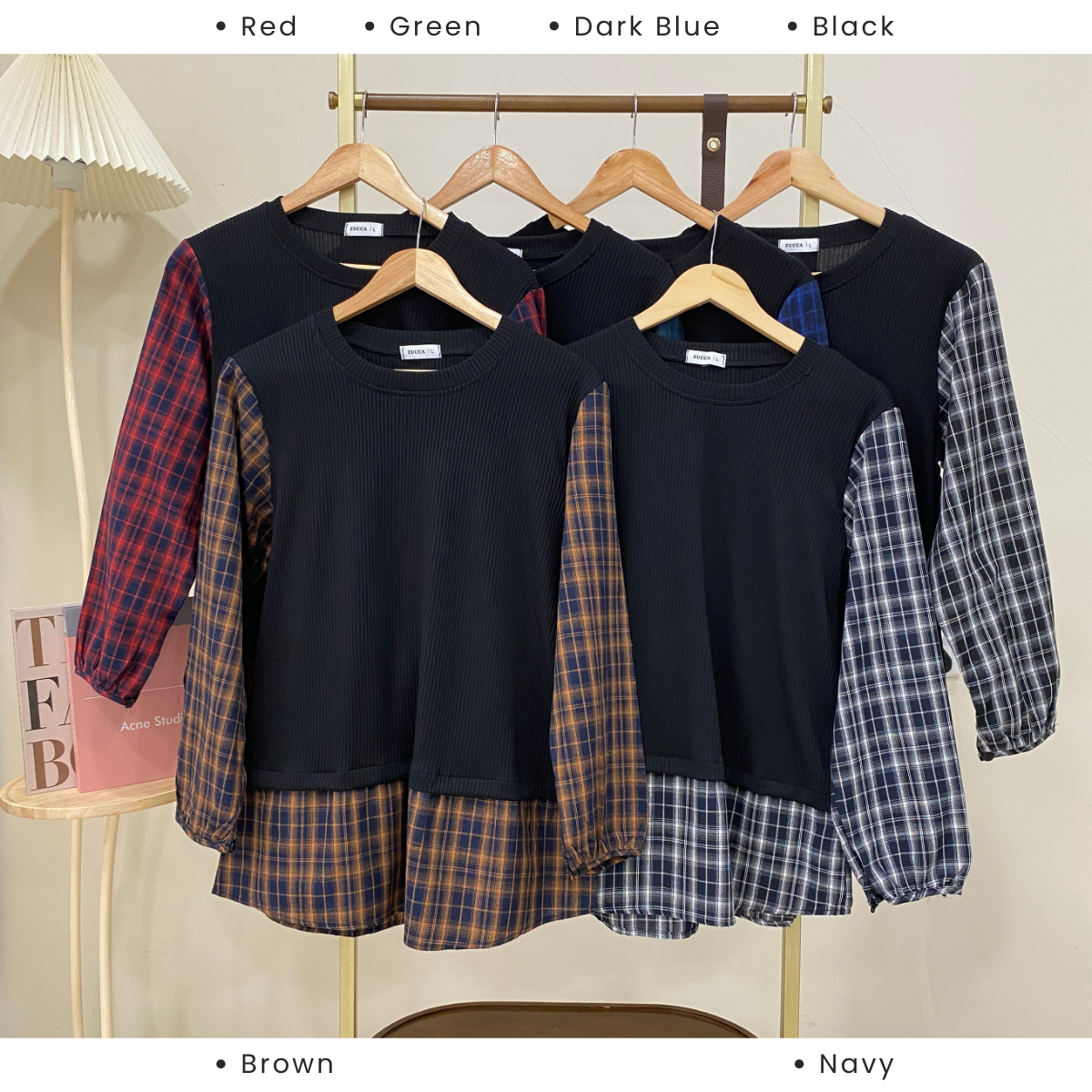 ZUCCA ALEENA BLOUSE PATCHWORK PLAID BERPETAK - DM254
