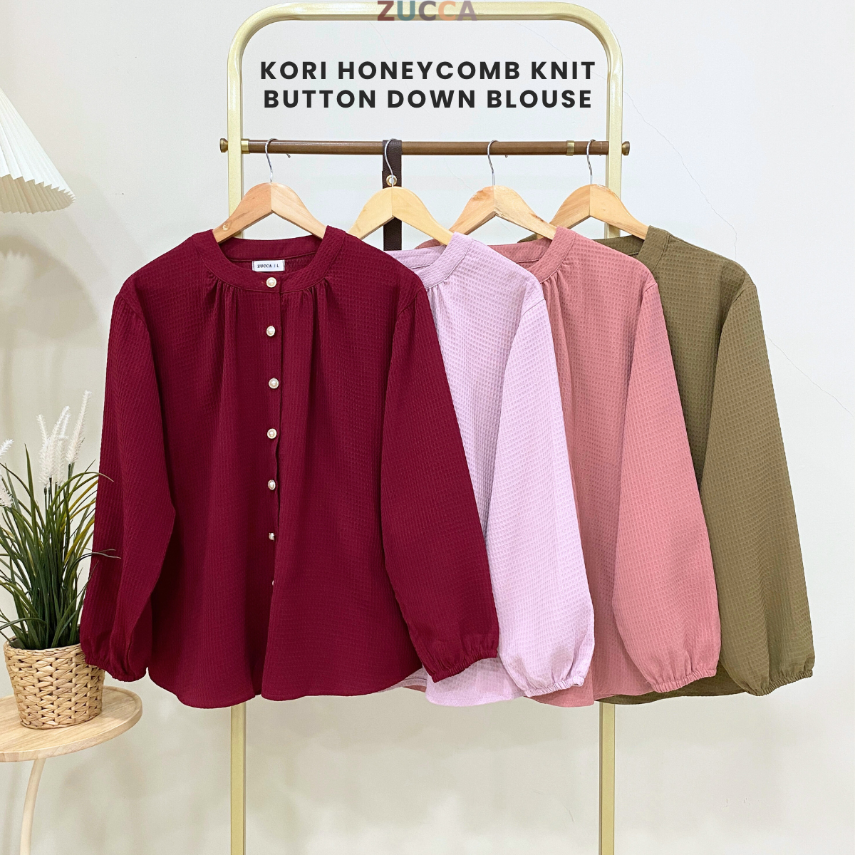 ZUCCA KORI HONEYCOMB KNIT BUTTON DOWN BLOUSE - DM261