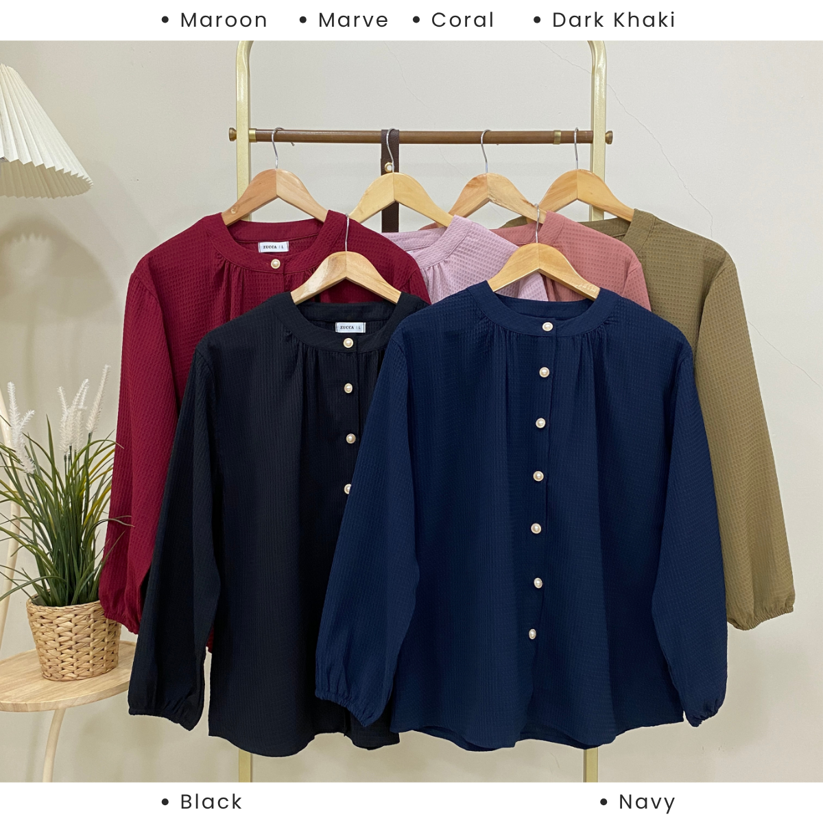 ZUCCA KORI HONEYCOMB KNIT BUTTON DOWN BLOUSE - DM261