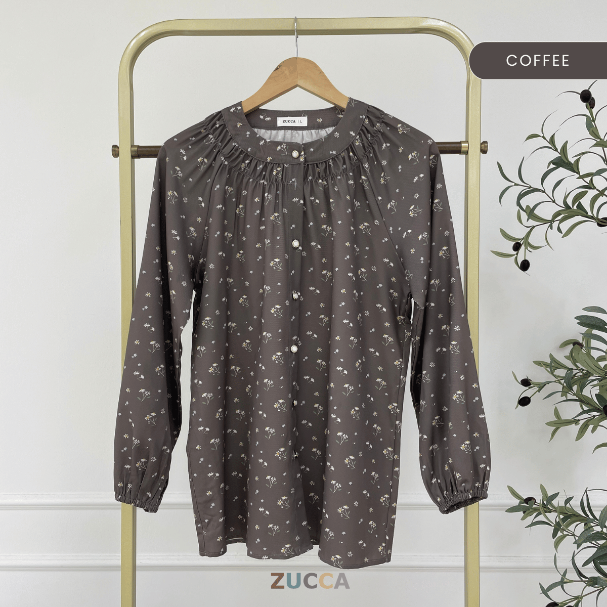 ZUCCA NARA KEMEJA BERCORAK FLORAL BERBUTANG PENUH - DM262GAYA KOREA