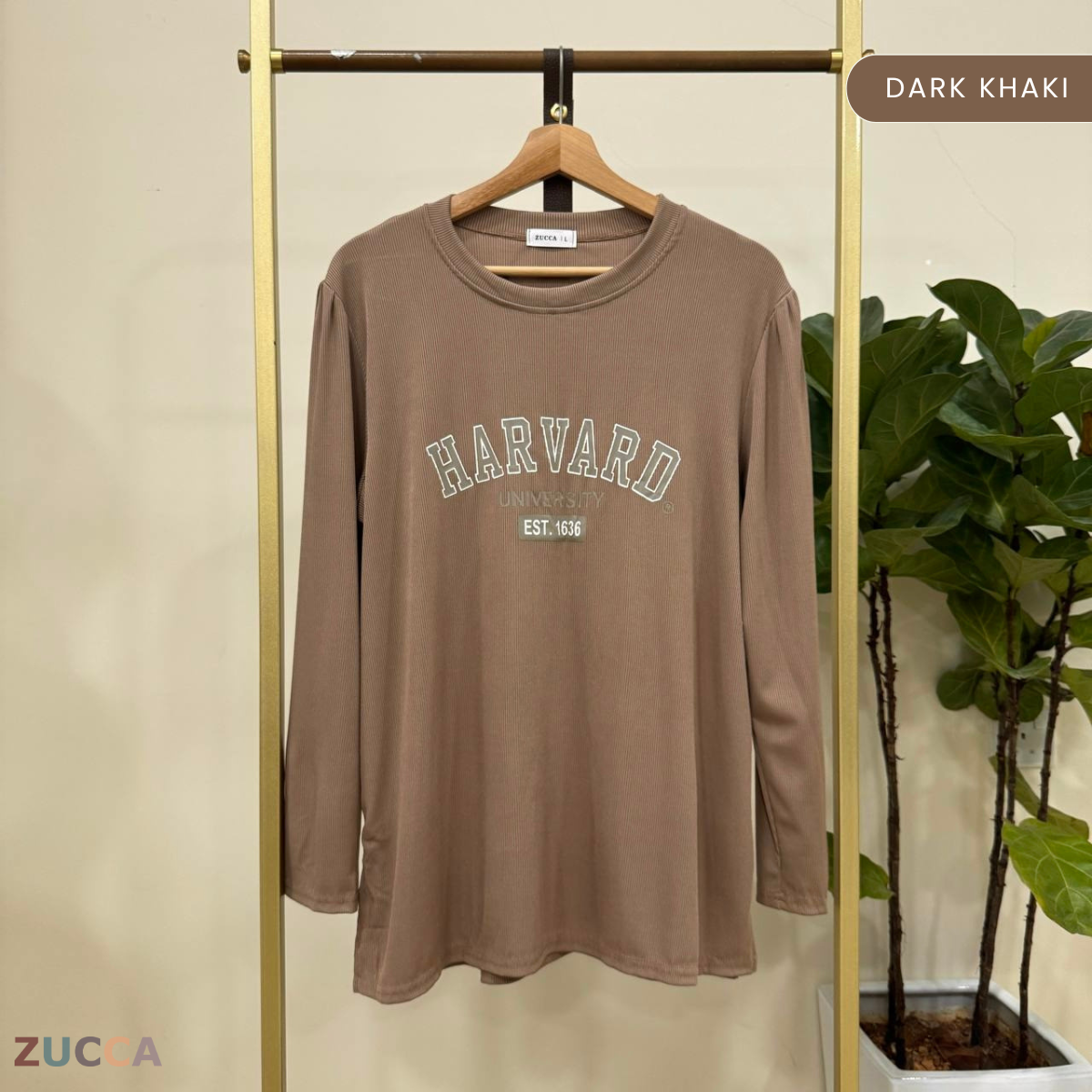 ZUCCA HELENA BAJU KASUAL WANITA - DM266 COTTON RIBBED SHIRT