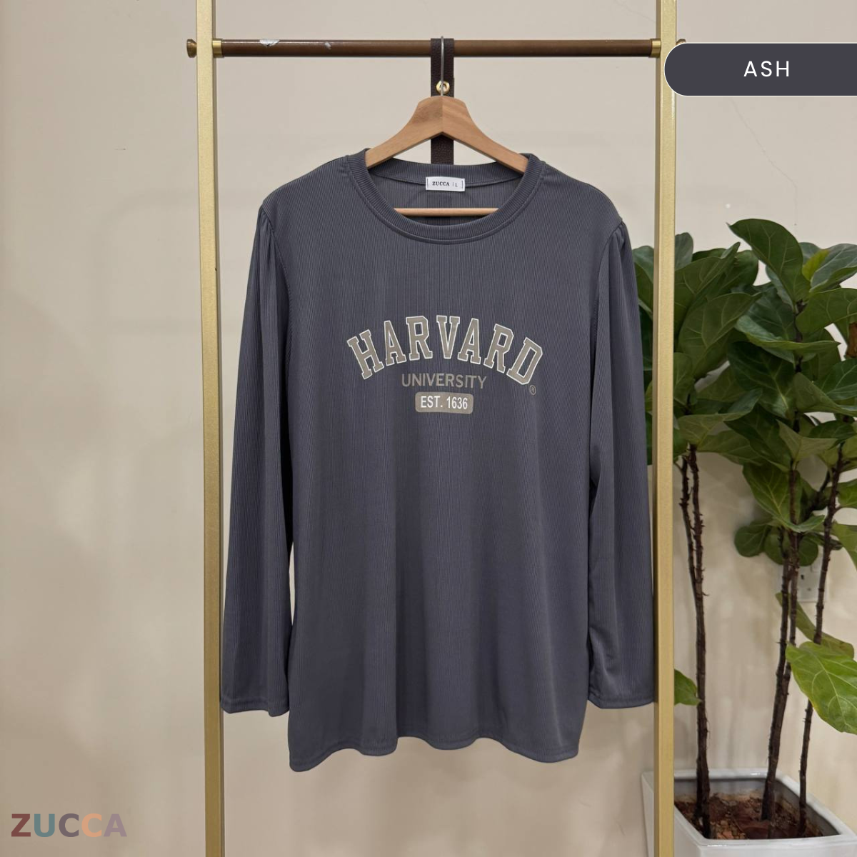 ZUCCA HELENA BAJU KASUAL WANITA - DM266 COTTON RIBBED SHIRT