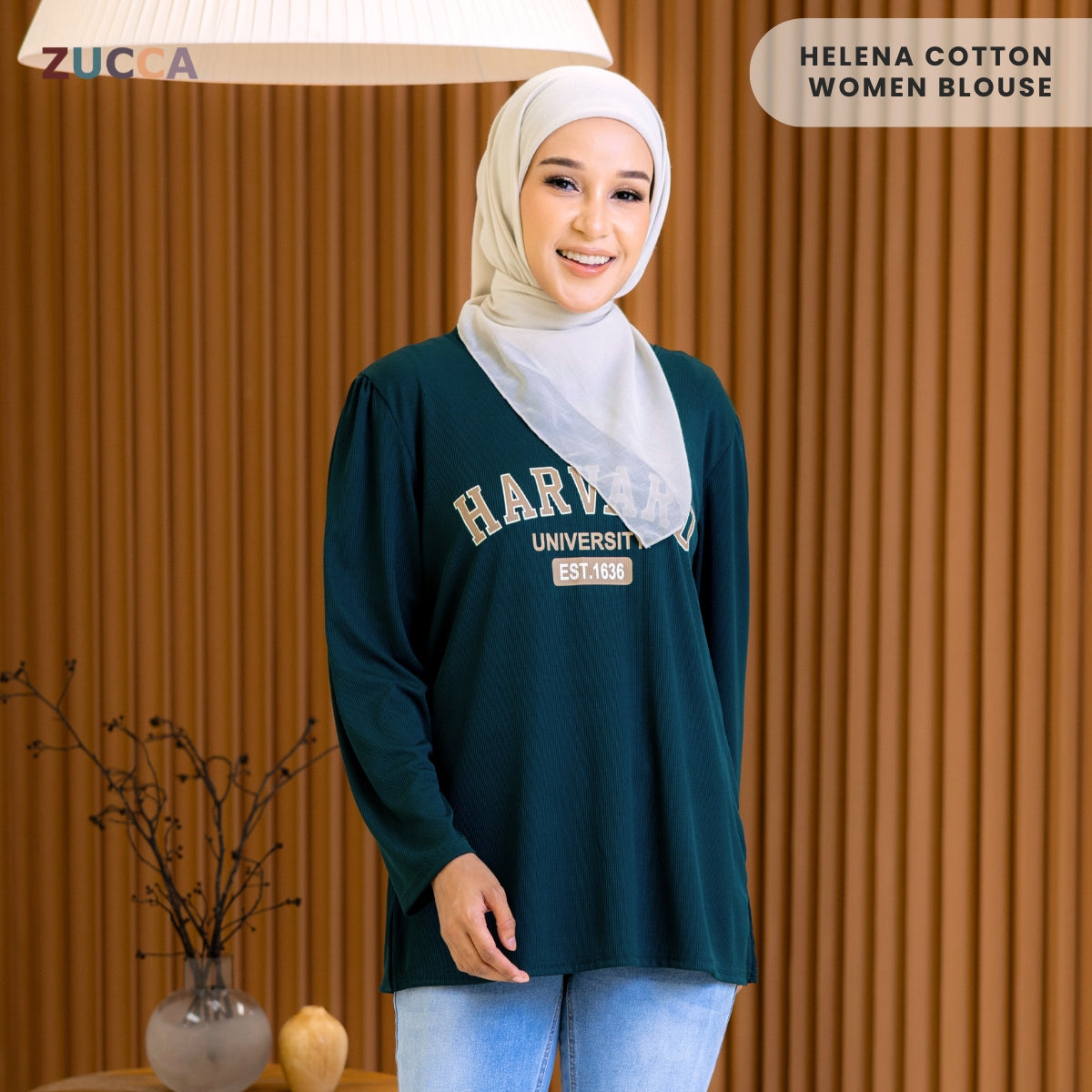 ZUCCA HELENA BAJU KASUAL WANITA - DM266 COTTON RIBBED SHIRT