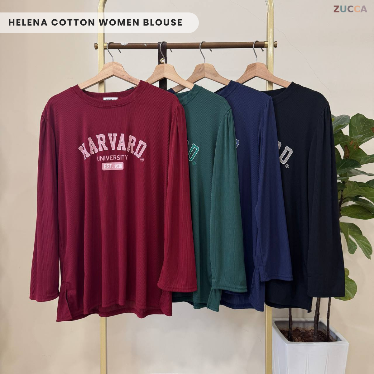 ZUCCA HELENA BAJU KASUAL WANITA - DM266 COTTON RIBBED SHIRT