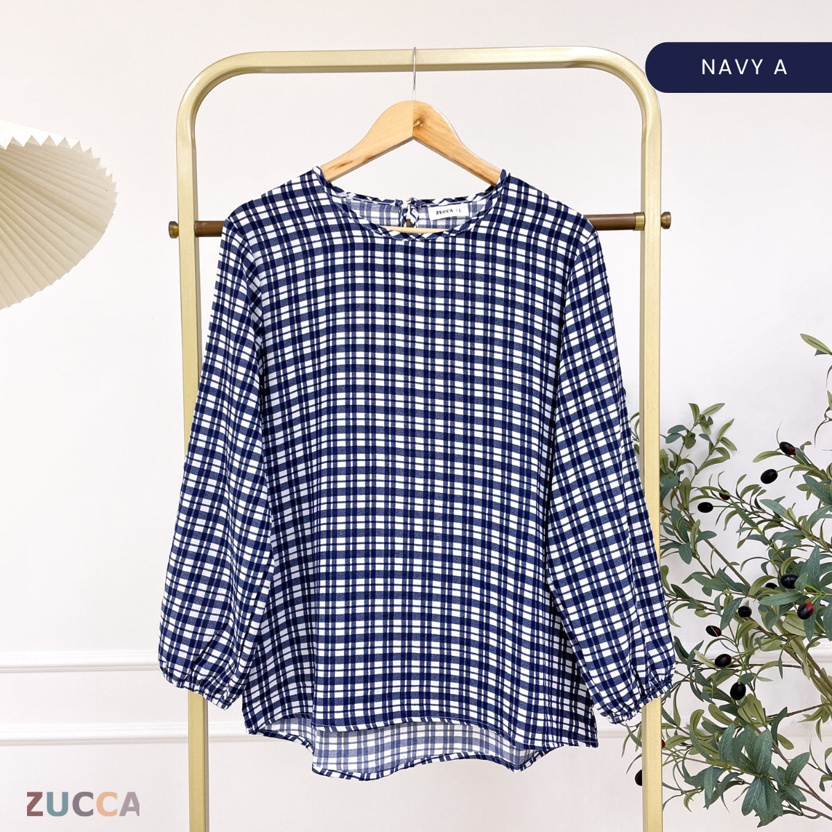 ZUCCA TISHA BLOUS WANITA BERKOTAK LENGAN PANJANG - DM267